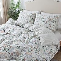 Vista 49 de HoneiLife Juego de funda de edredón floral 100% algodón, 3 piezas, suave, ropa de cama botánica con cierre de cremallera y lazos en las esquinas
