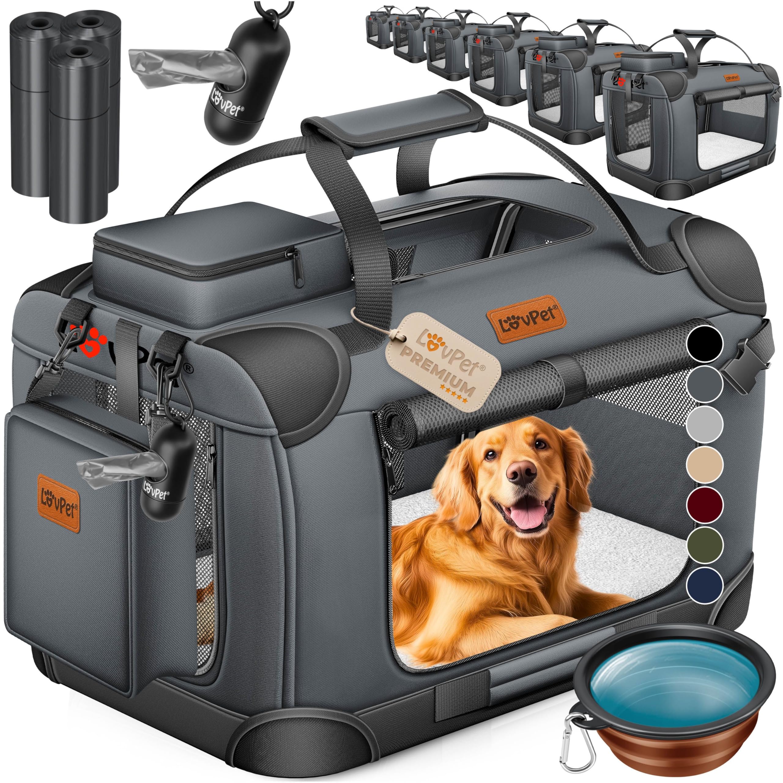 LOVPET® Hundebox Hundetasche Transportbox 2in1 Hunde & Katzentasche Hundetransportbox inkl. Pet-Kissen + 3X Beutelrollen + Napf 44x31 x 36 m Transporttasche für Haustiere, Haustiertransportbox