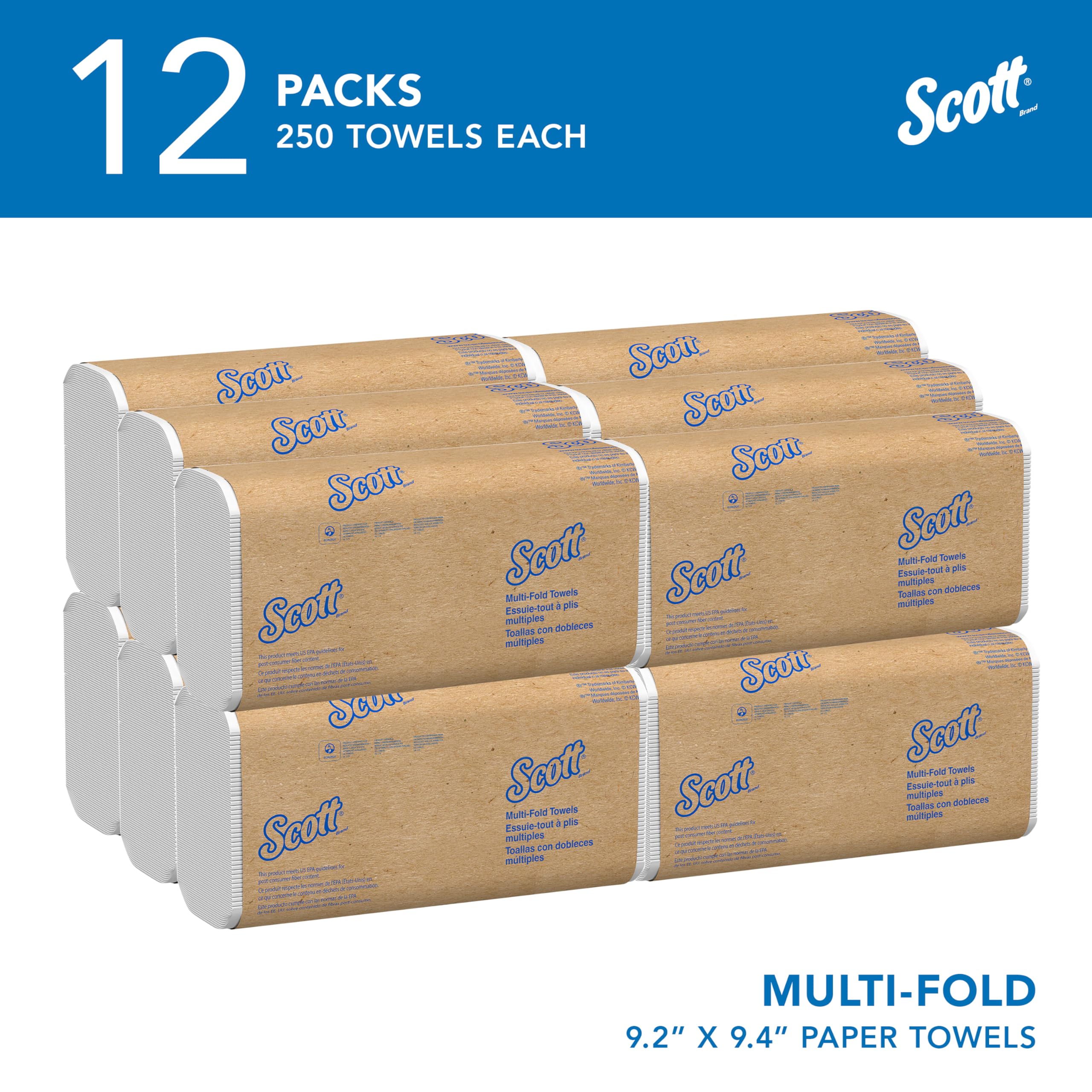 Scott® Universal Multifold Paper Towels, Bulk (58091), Absorbency Pockets, White, 9.2