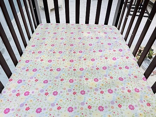 Miniatura 5 de Juego de ropa de cama para cuna de bebé niña, juego de ropa de cama floral para cuna, 1 edredón, 1 sábana bajera, 1 organizador de pañales, rosa y