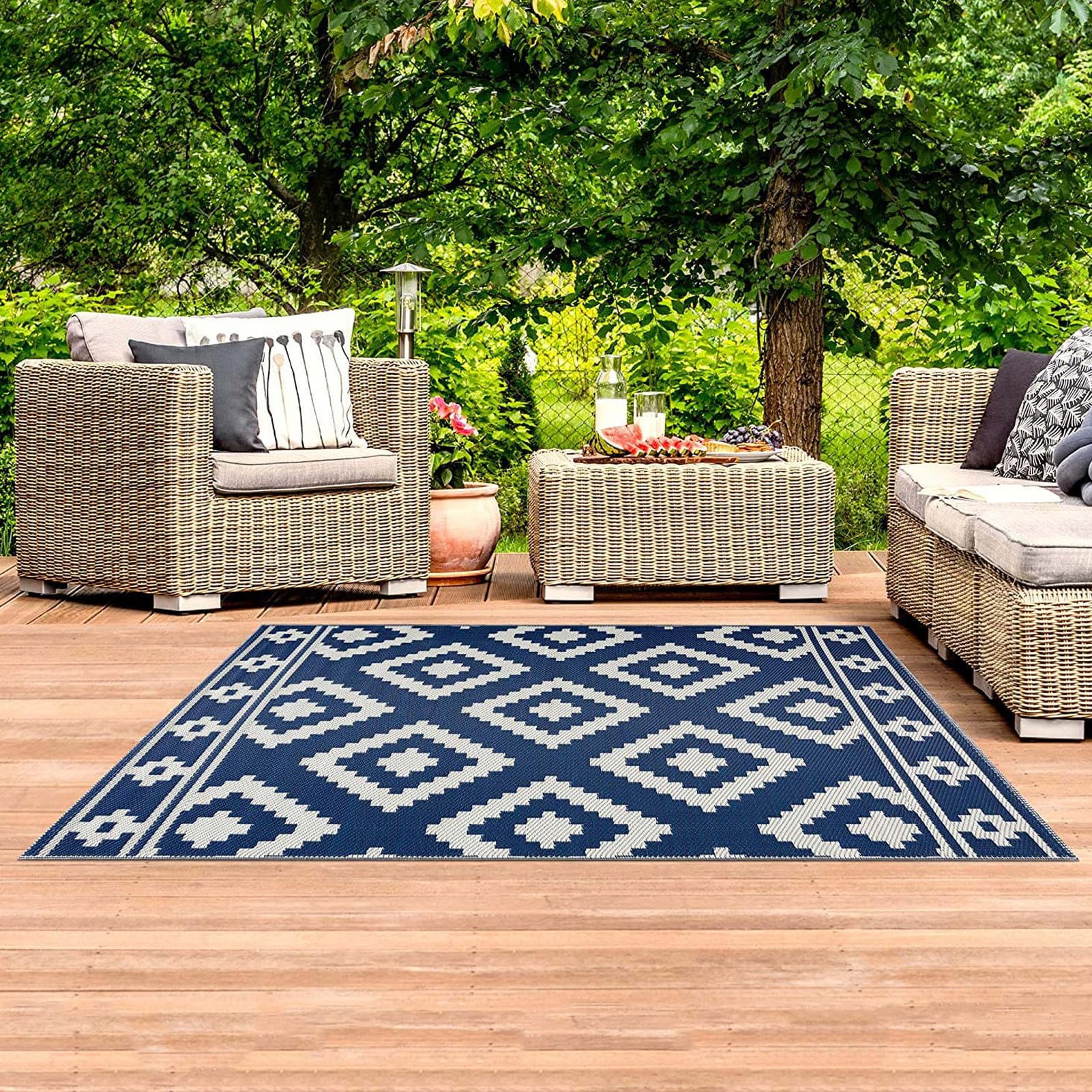 HGTRH Outdoor Rugs for Patios Waterproof, Recycled Plastic Straw Rug, Outdoor Woven Rugs for Garden Patio Waterproof Foldable and Portable for Rv, Camper, Balcony, Backyard, Deck