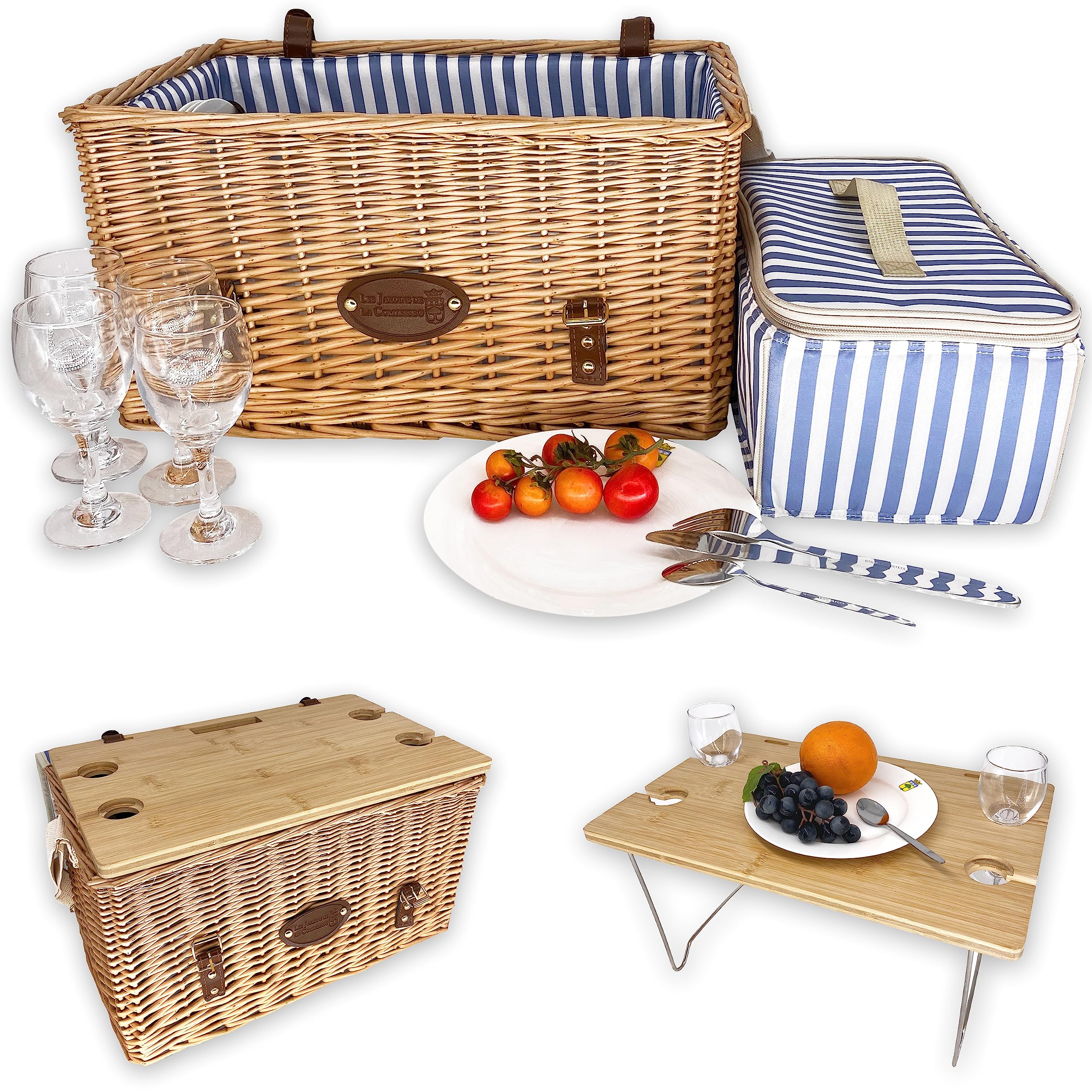 Les Jardins de la Comtesse - Cesto Picnic in Vimini Saint-Malo - Tavolo Integrato - 4 Persone