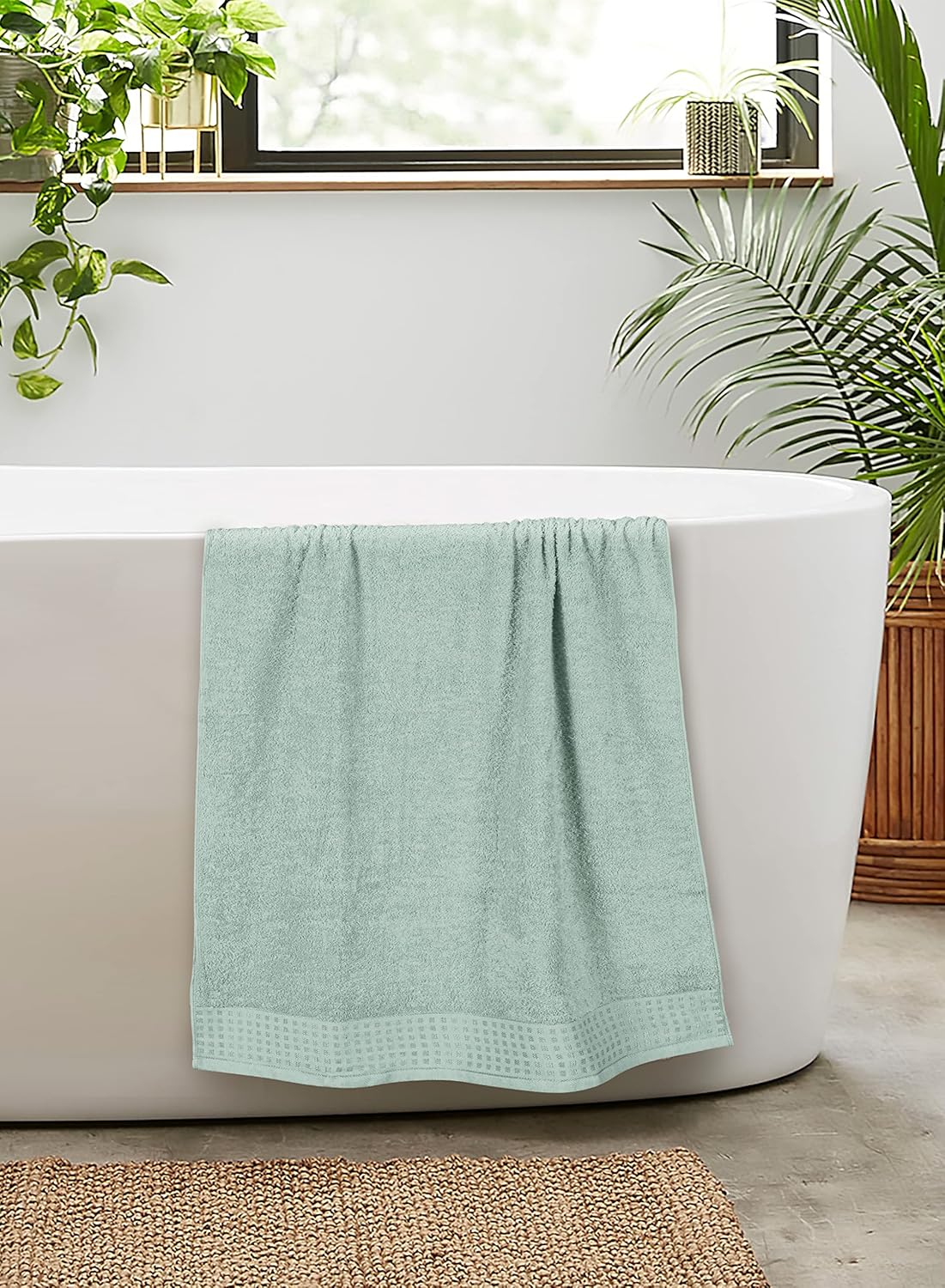 GLAMBURG 100% Cotton 2 Pack Oversized Bath Towel Set 28x55 Inches, Ultra Soft Highly Absorbant Compact Quickdry & Lightweight Large Bath Towels, Ideal for Gym Travel Camp Pool - Sea Green - Image 5