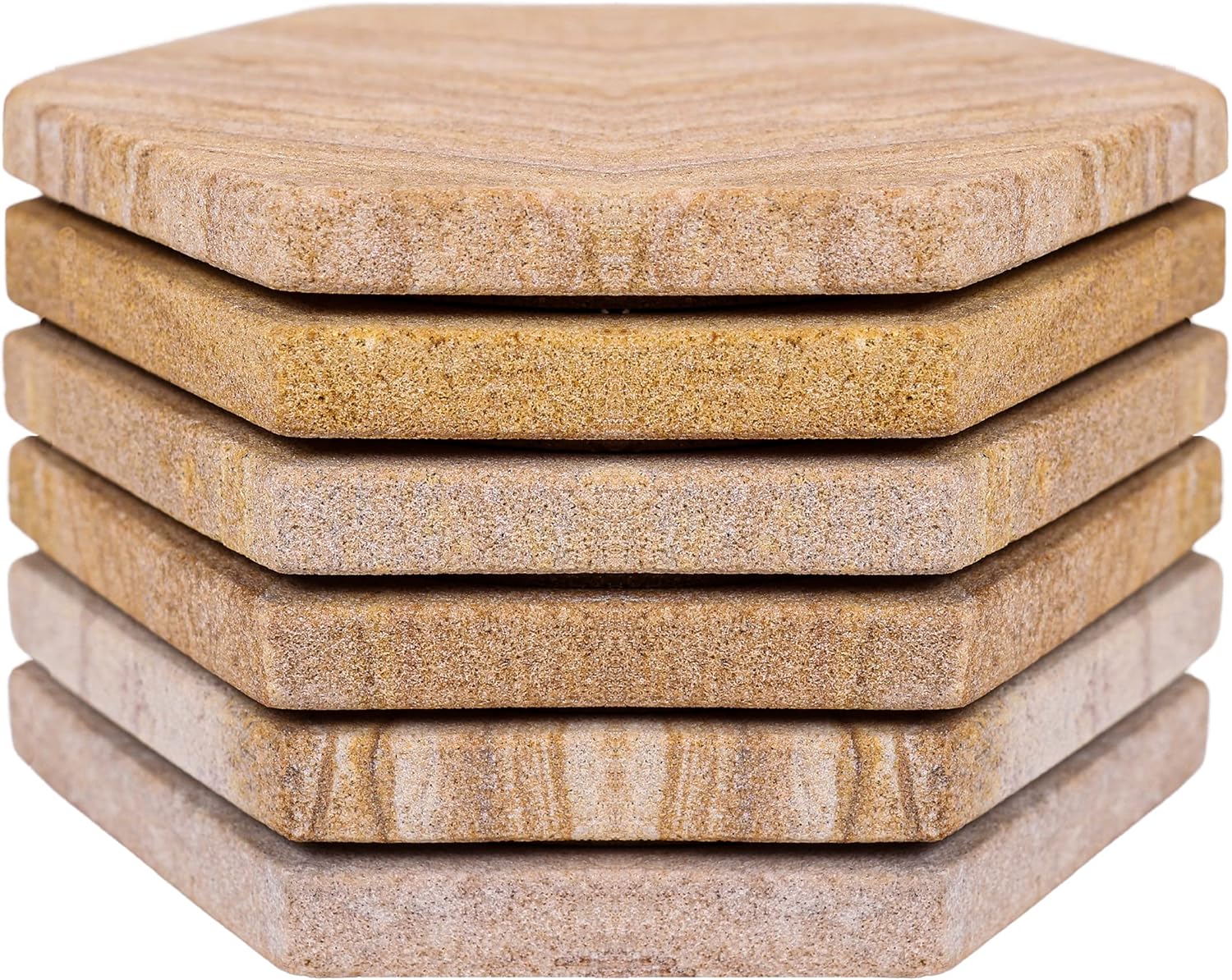 Sandstone Water Absorbent Hand Crafted Hexagon Coasters for Drinks - 4 Inches Wide Thirsty Stone Bar/Drink Coasters- Made from Rainbow Sandstone (Set of 6 Without Holder) - Image 6