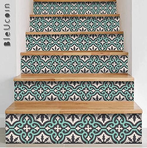 Miniatura 4 de Bleucoin Adhesivos de azulejos de cabaña verde y gris oscuro para despegar y pegar para la cocina y el baño, impermeables, extraíbles, respetuosas