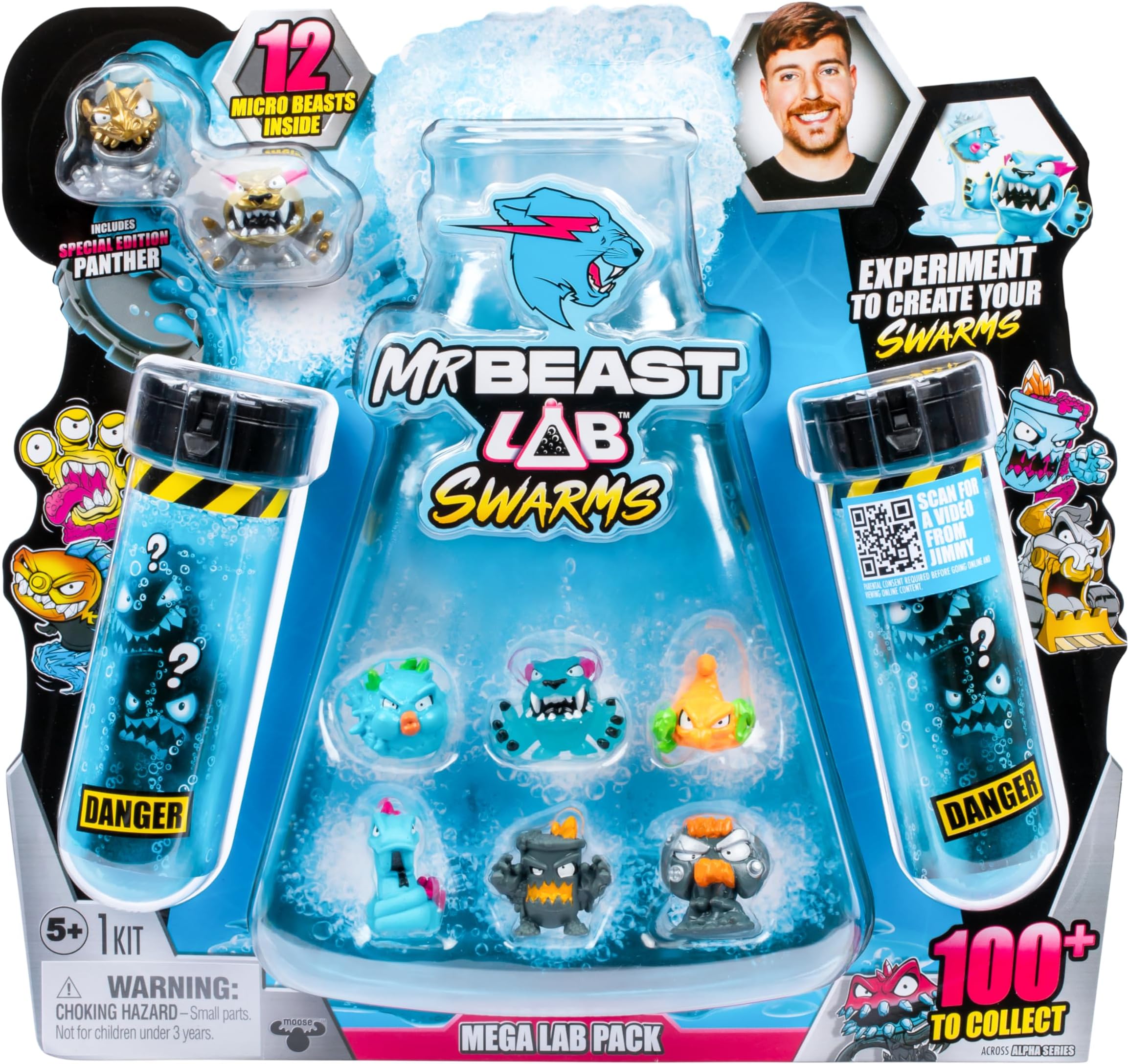 MrBeast Lab Swarms Mega Lab Tuff Top 12 Pack - Add water and shake the test tube, Includes 12 MrBeast Collector Characters - Over 100 - Special Edition Panther