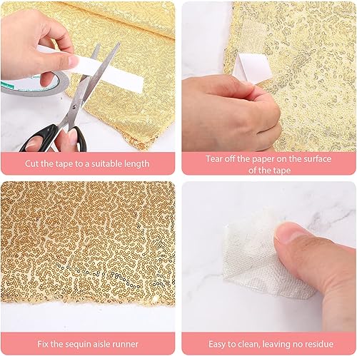 Miniatura 7 de Alfombra de pasillo de boda con lentejuelas con purpurina, decoración de boda para ceremonia, boda, fiesta, decoración al aire libre (dorado, 2 x 15