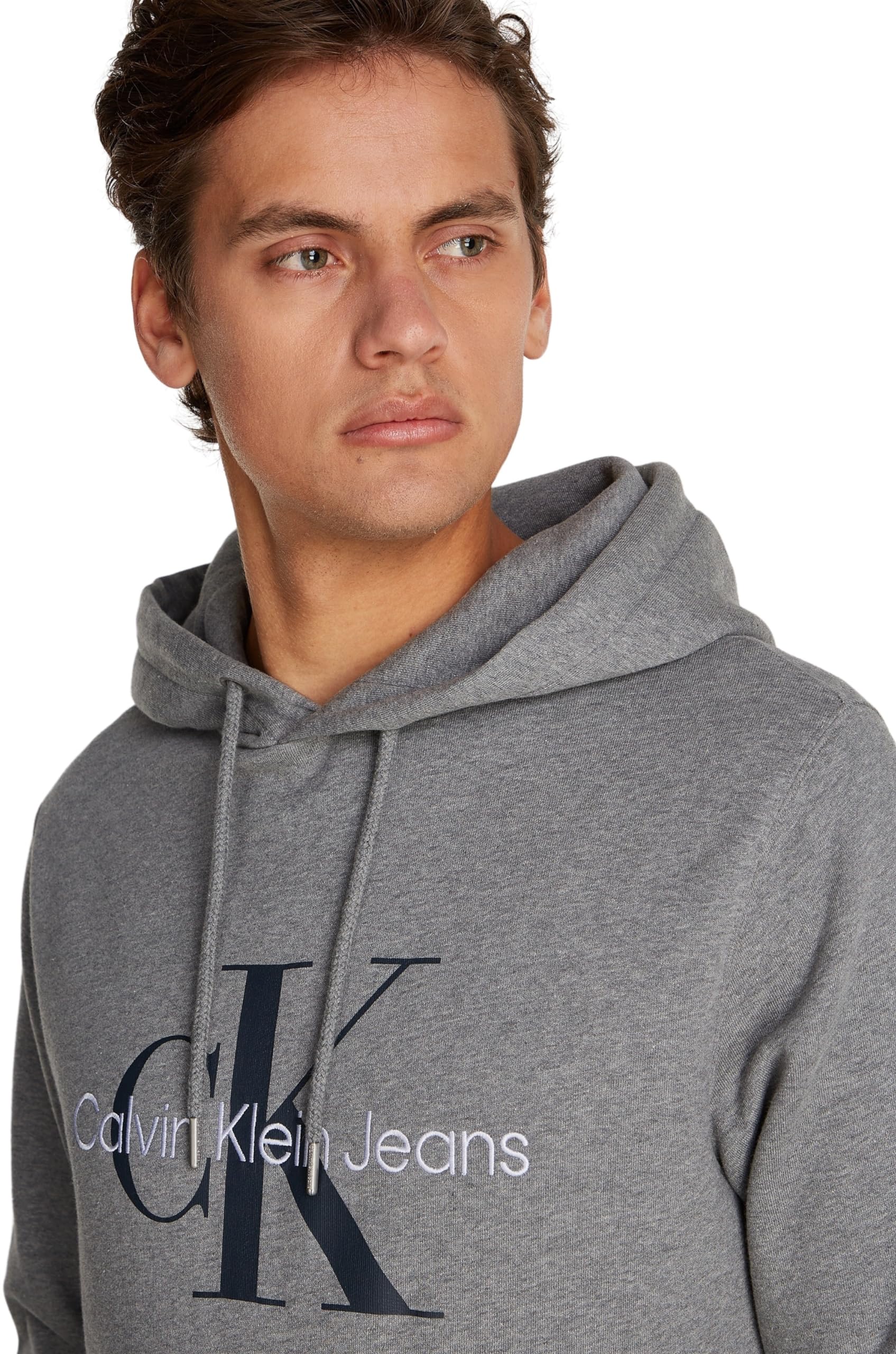 Calvin Klein męska bluza z kapturem Seasonal Monologo Regular, Szary (szary wrzos), 3XL duże rozmiary