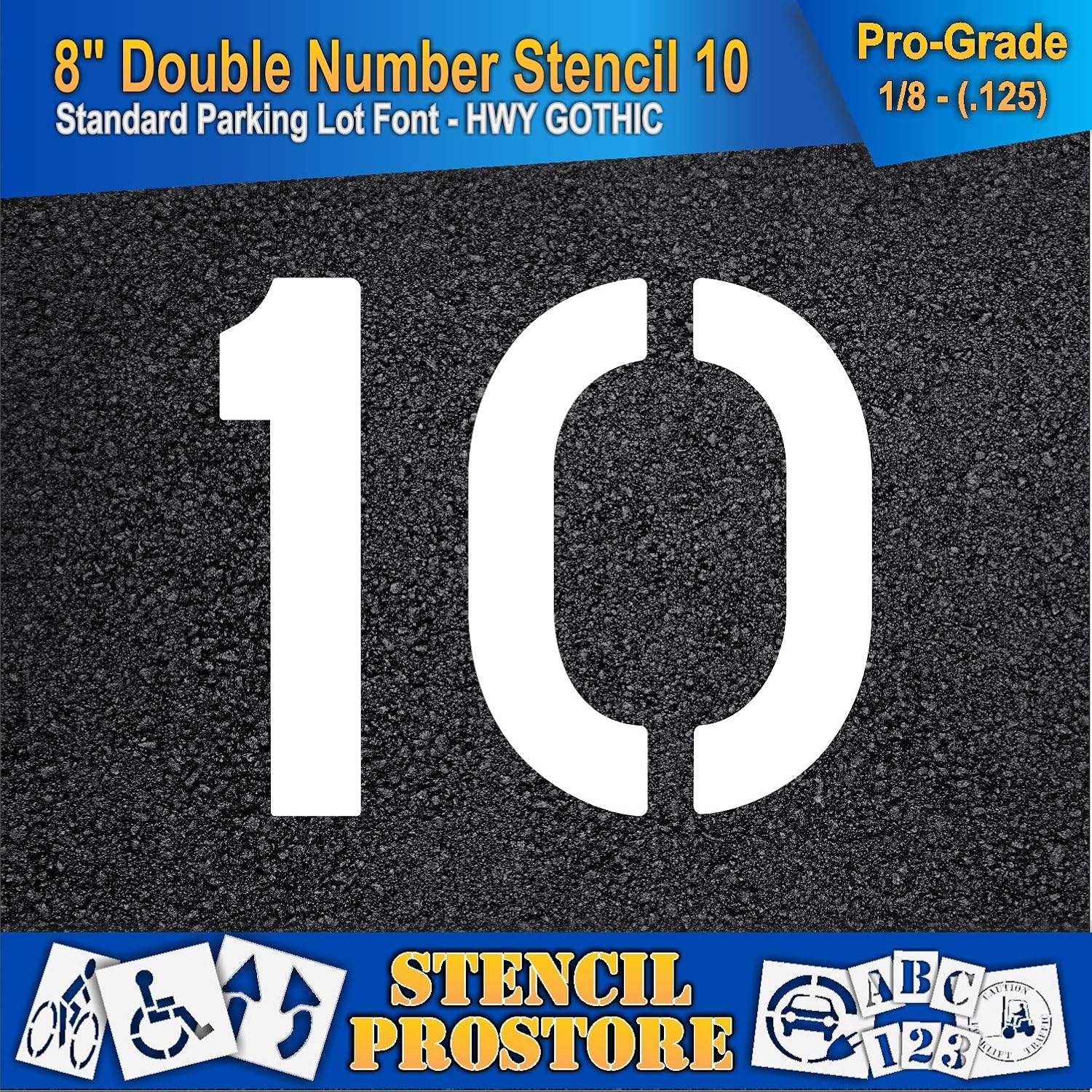 Pavement Stencils - 8 inch Double Number Stencil - (10) - 8'' x 10'' x 1/8" (128 mil) - Pro-Grade