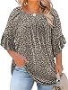 Micoson Womens Plus Size Tops 34 Ruffle Sleeve Shirts Crewneck Pleated Blouses Dressy Casual Fashion Tunic Top 1X-5X