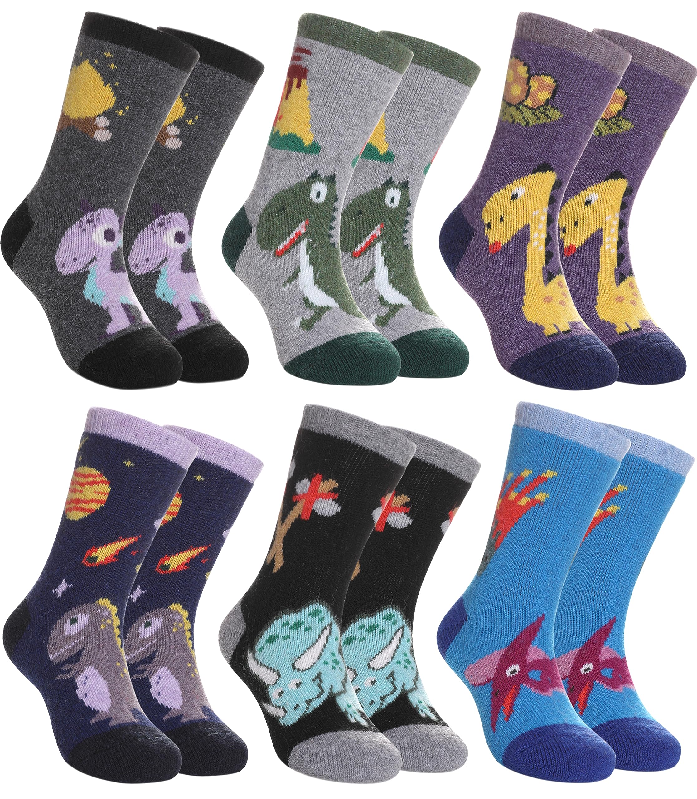 SDBING Kids Merino Wool Hiking Socks - Toddler Boys &amp; Girls Warm Thick Thermal Winter Crew Socks - 6 Pairs