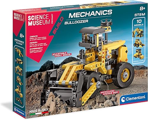 Clementoni -61718-Science Museum-Mechanics Laboratory-Bulldozer-Made in Italy-Vehículos de construcción para niños a partir de 8 años, inglés