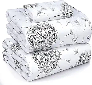 RUVANTI 100% Cotton Twin Sheets Set, 3 Pieces, Soft & Breathable Percale Weave Bedding, Deep Pocket 16", Hotel Standard, Crisp Cool Feel, Durable, Perfect Floral Bed Sheet, Dandelion