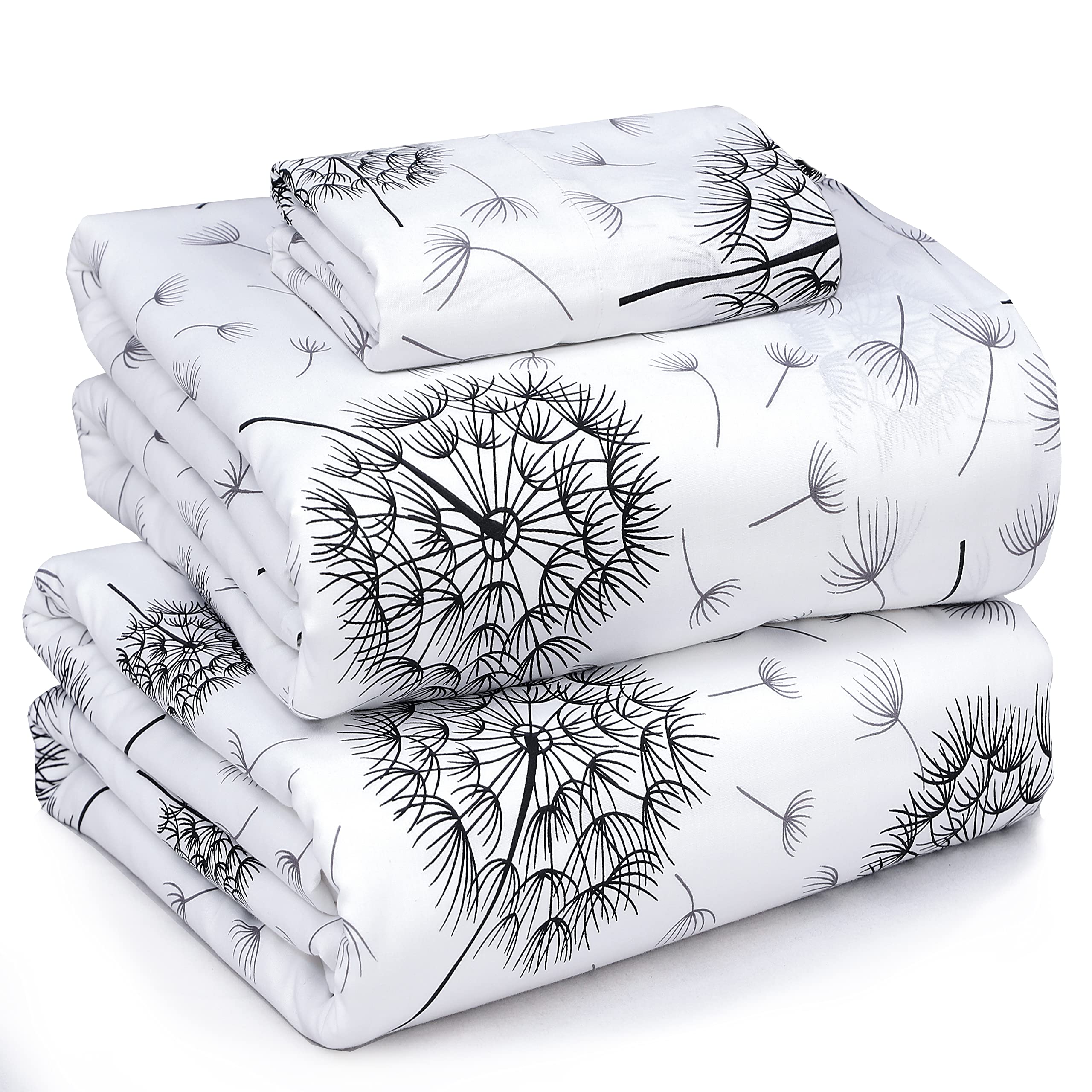 Ruvanti 100% Cotton Sheets - Crispy Cooling Percale Twin Sheet Set, 16 Inch Deep Pocket, Breathable & Durable, Dandelion, 3 Pieces