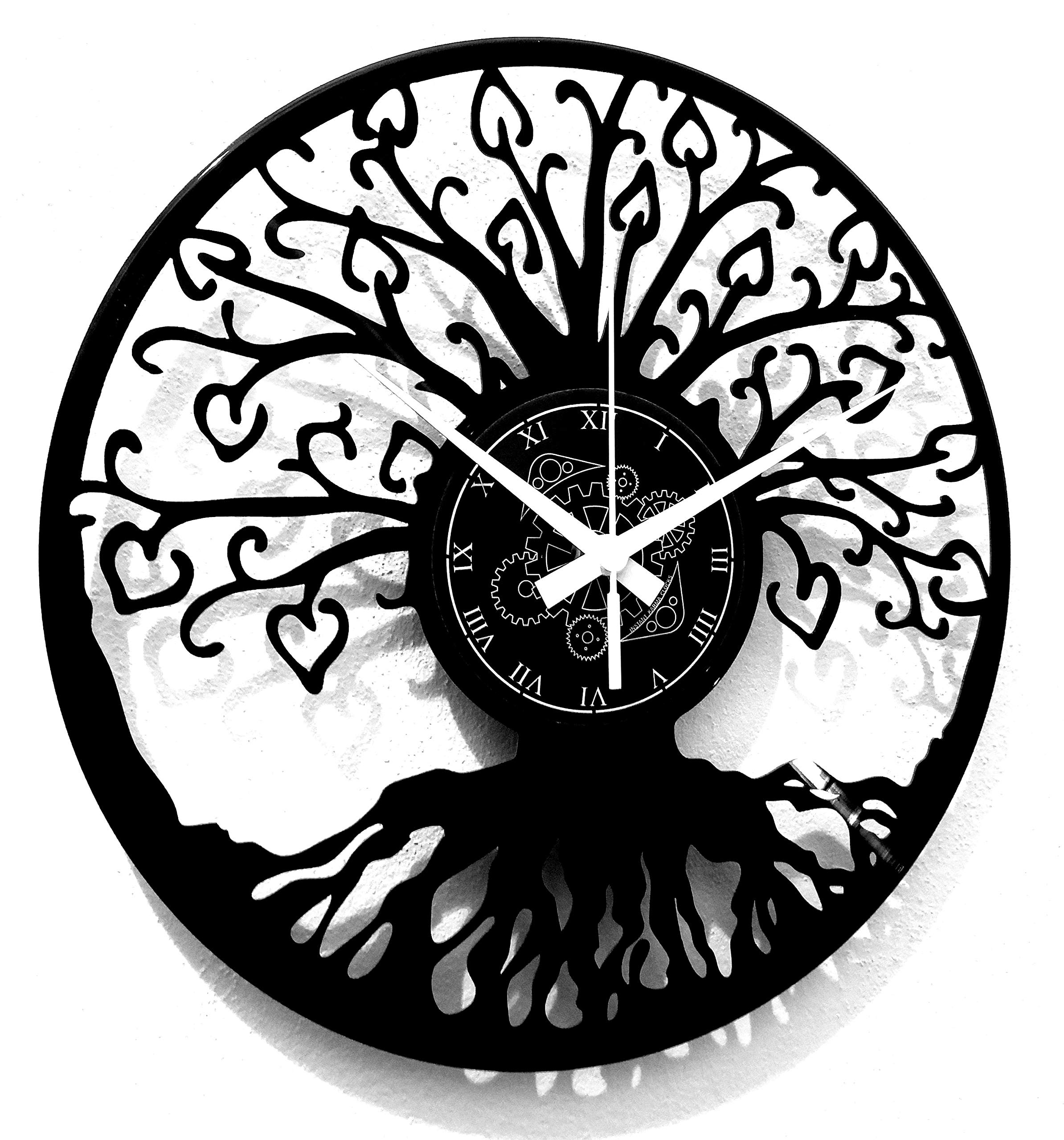 Instant Karma Clocks | Tree of Life Wall Clock | Heart-Shaped Branches and Root Silhouette | Silent Quartz Movement | Perfect for Nature Lovers, Yoga Spaces and Boho Decor