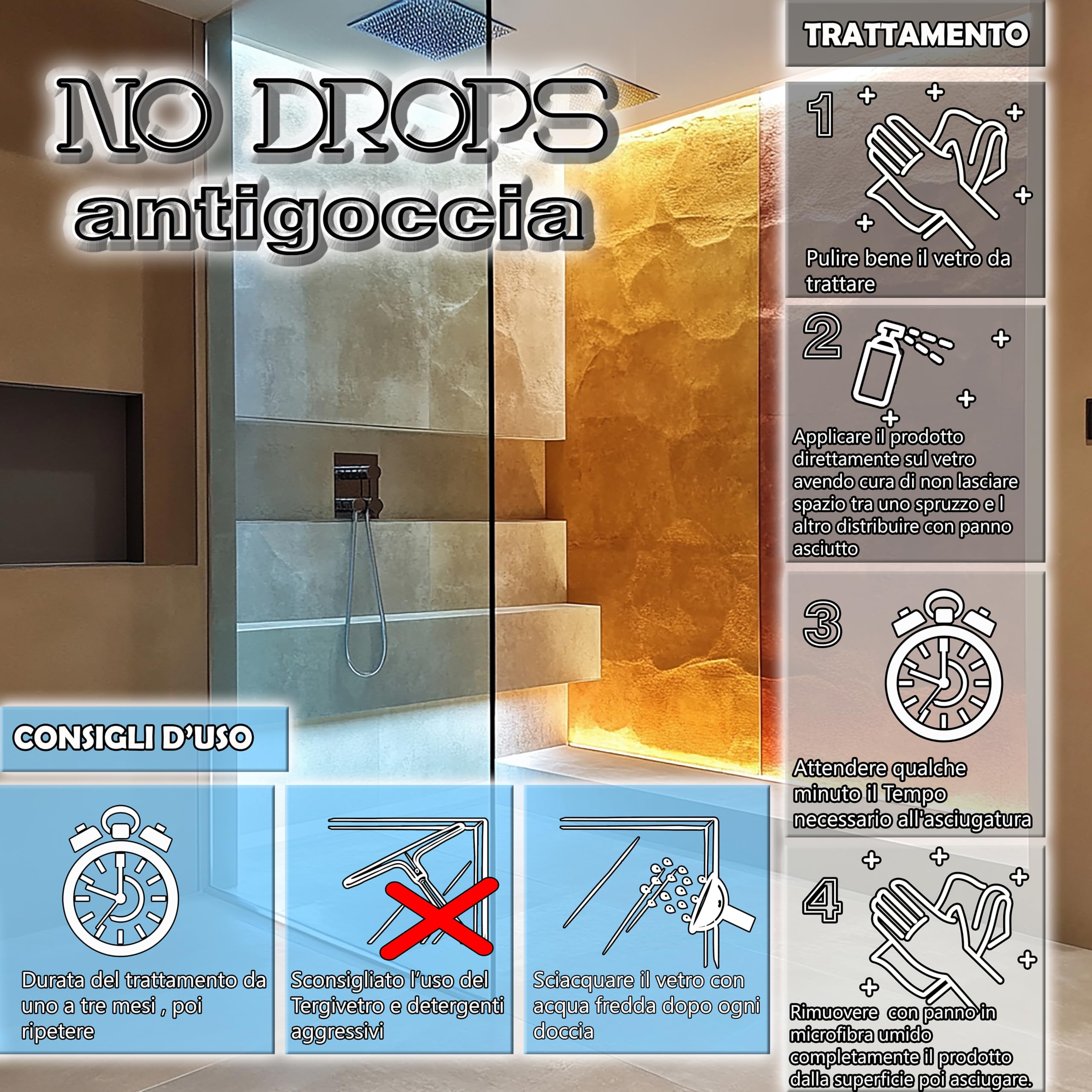 I..More,Anticalcare Vetro Doccia Idrorepellente – Trattamento Effetto No Drops Antigoccia – Riduce Calcare e Sporco – Facile da Applicare (Lavanda)