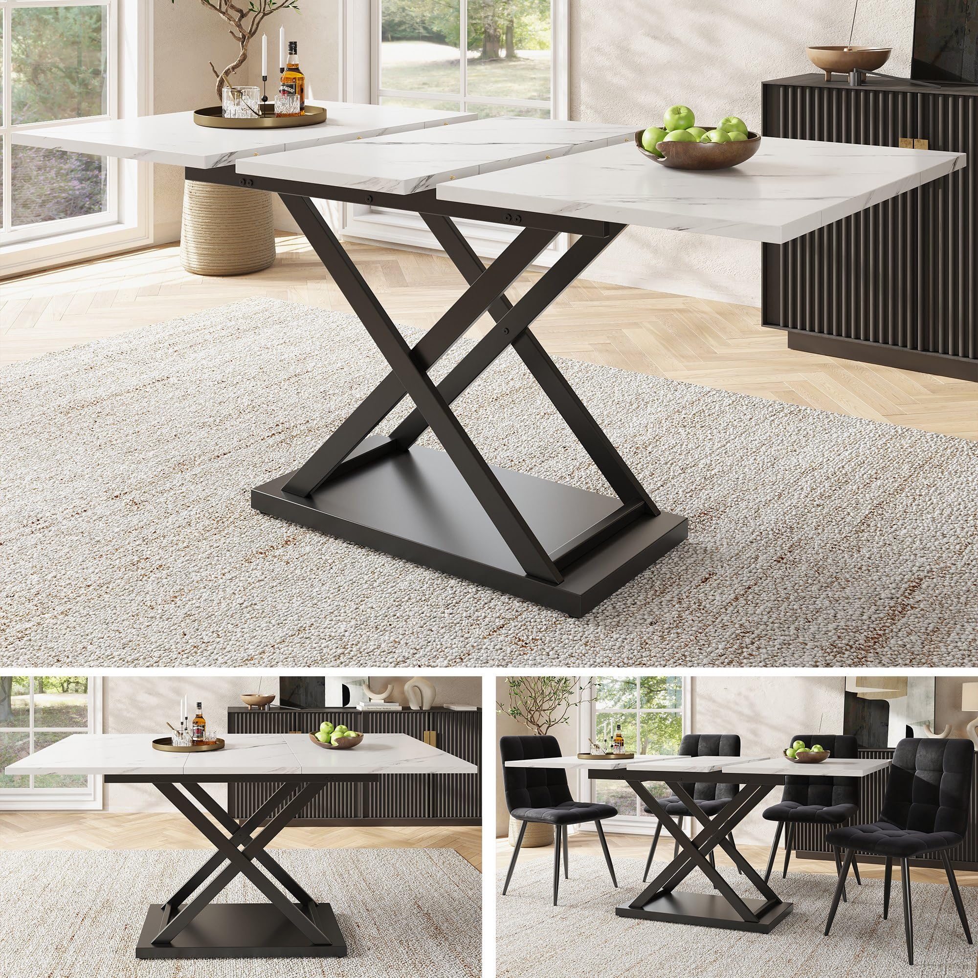 Table extensible 120-160 cm : la solution anti-encombrement en blanc marbré