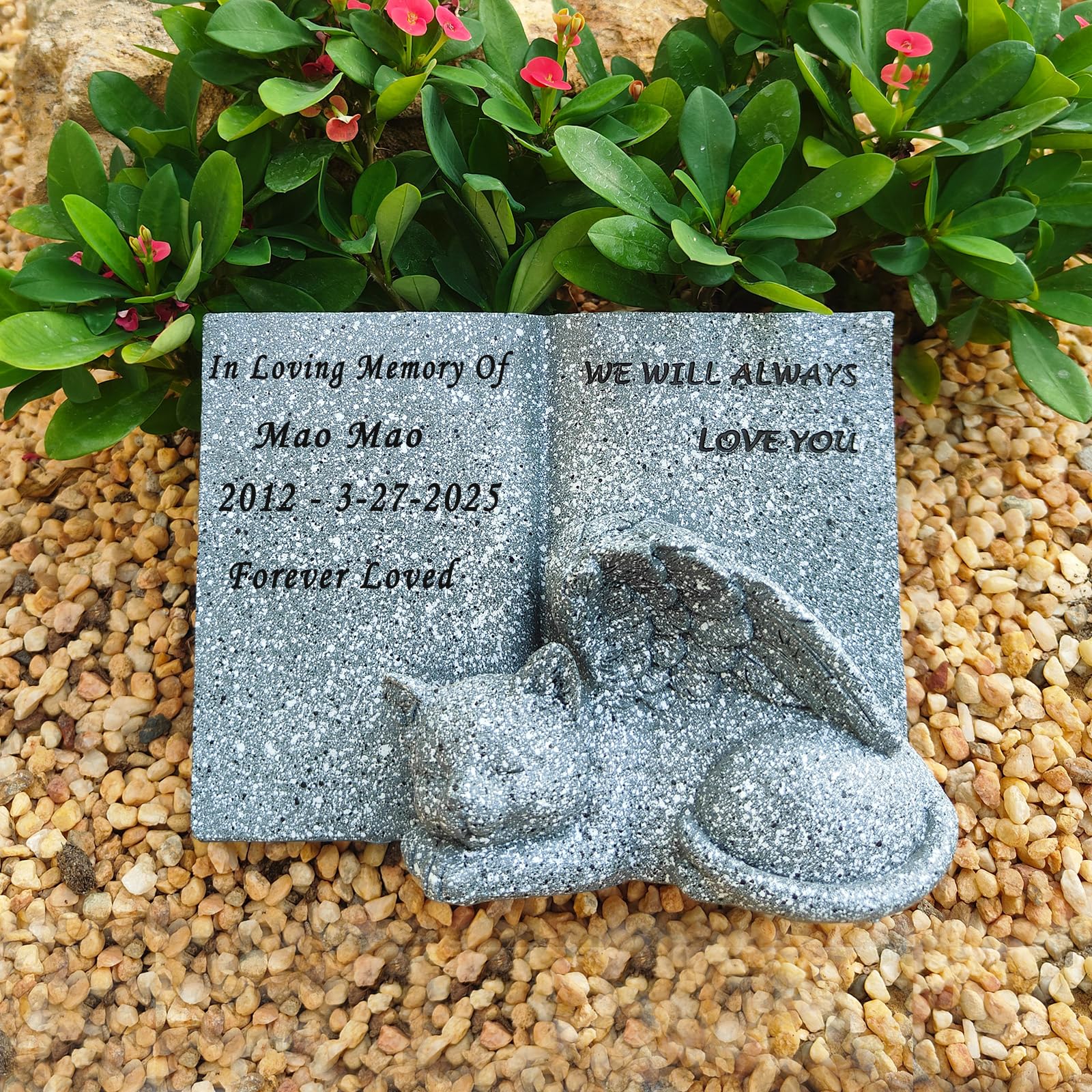 Hoyutoma Customized Book Cat Tombstone Statue, Personalized Outdoor Cat Memorial Tombstone, Memorial Gift for Cat Lovers, Customized with Any Message
