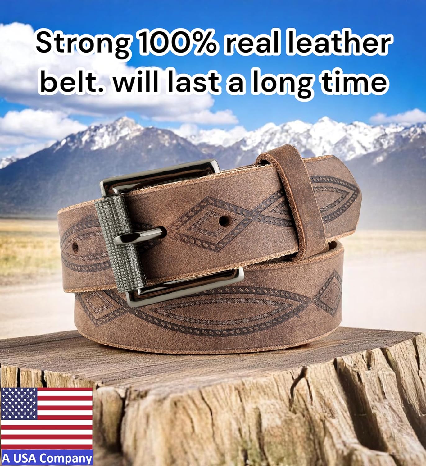 F&L CLASSIC Men's full Grain Vintage Distressed leather Belt,easy to change Roller buckle,1.5" Wide,USA, - Image 2