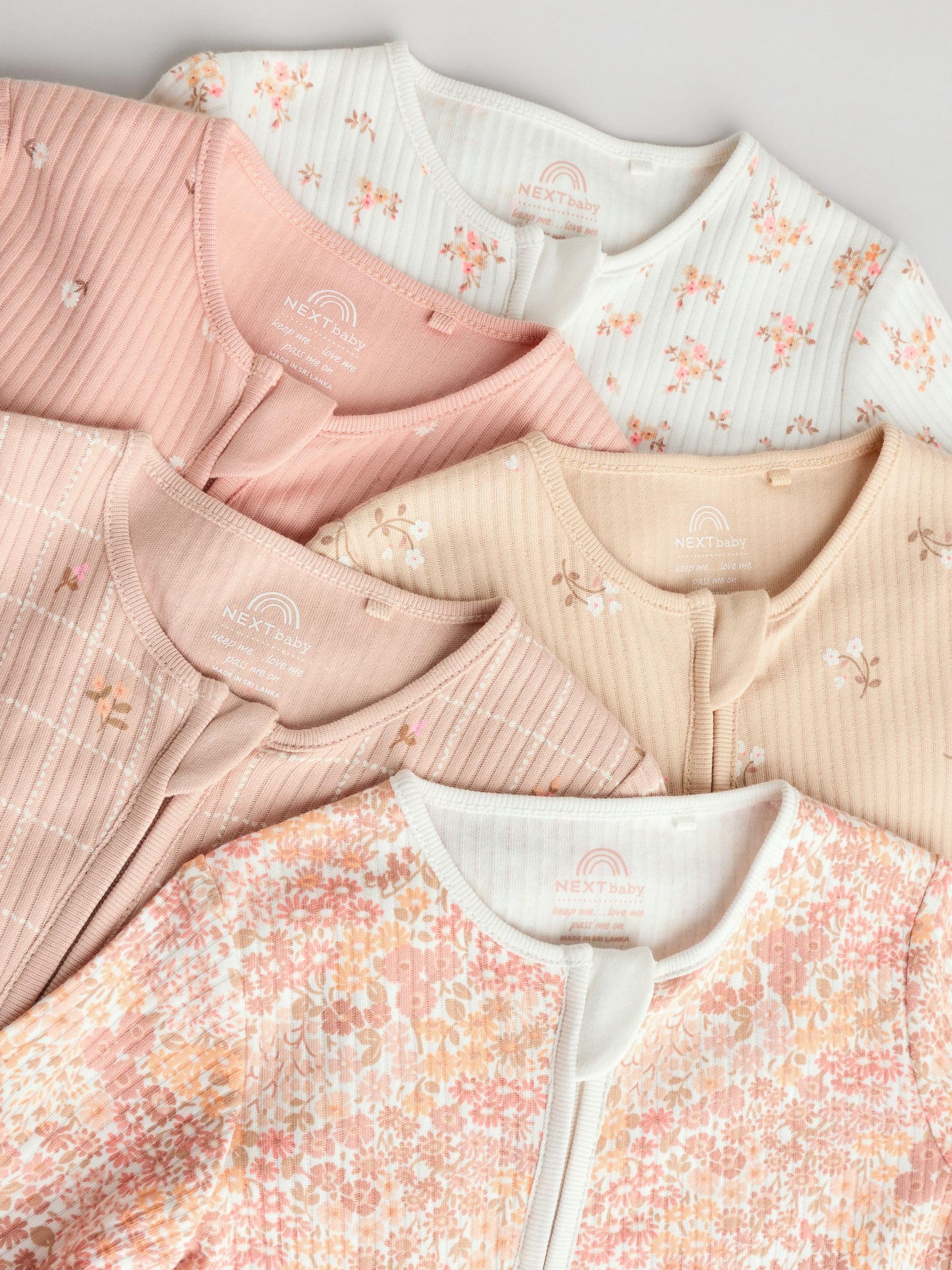 NEXT Baby Mädchen 5er-Pack Baby Schlafanzüge mit Zwei-Wege-RV