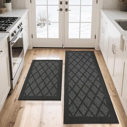 COSY HOMEER Alfombras de cocina, 2 piezas de alfombras de cocina antideslizantes, lavables, absorbentes, para suelo de cocina, 100% polipropileno,