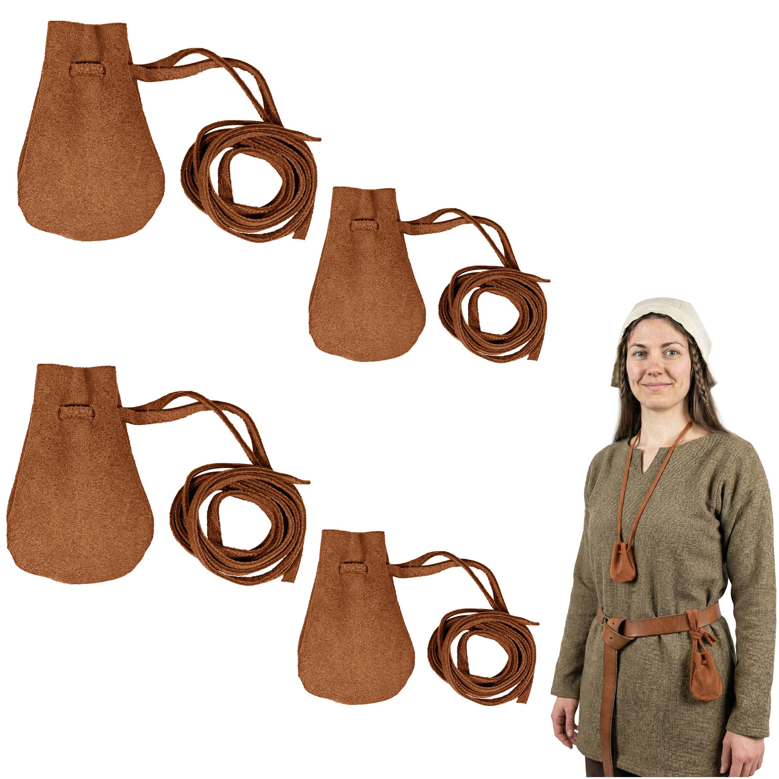 Pack of 4 Mythrojan Small Trinket Pouches Suede Leather Drawstring Coin &amp; Dice Bags for LARP, SCA, Viking &amp; Medieval Events Color : Brown