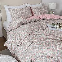 Vista 62 de HoneiLife Juego de funda de edredón floral 100% algodón, 3 piezas, suave, ropa de cama botánica con cierre de cremallera y lazos en las esquinas