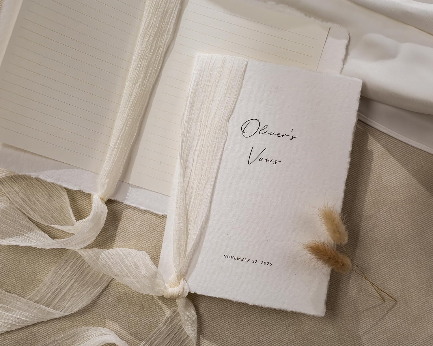 Vows Deckled Edged Vow Booklet Set of 2-5x7 Custom Names Date Personalized Handmade Ribbon Vow Book Set Weddings Vow Renewals Raw Edge Paper Romantic