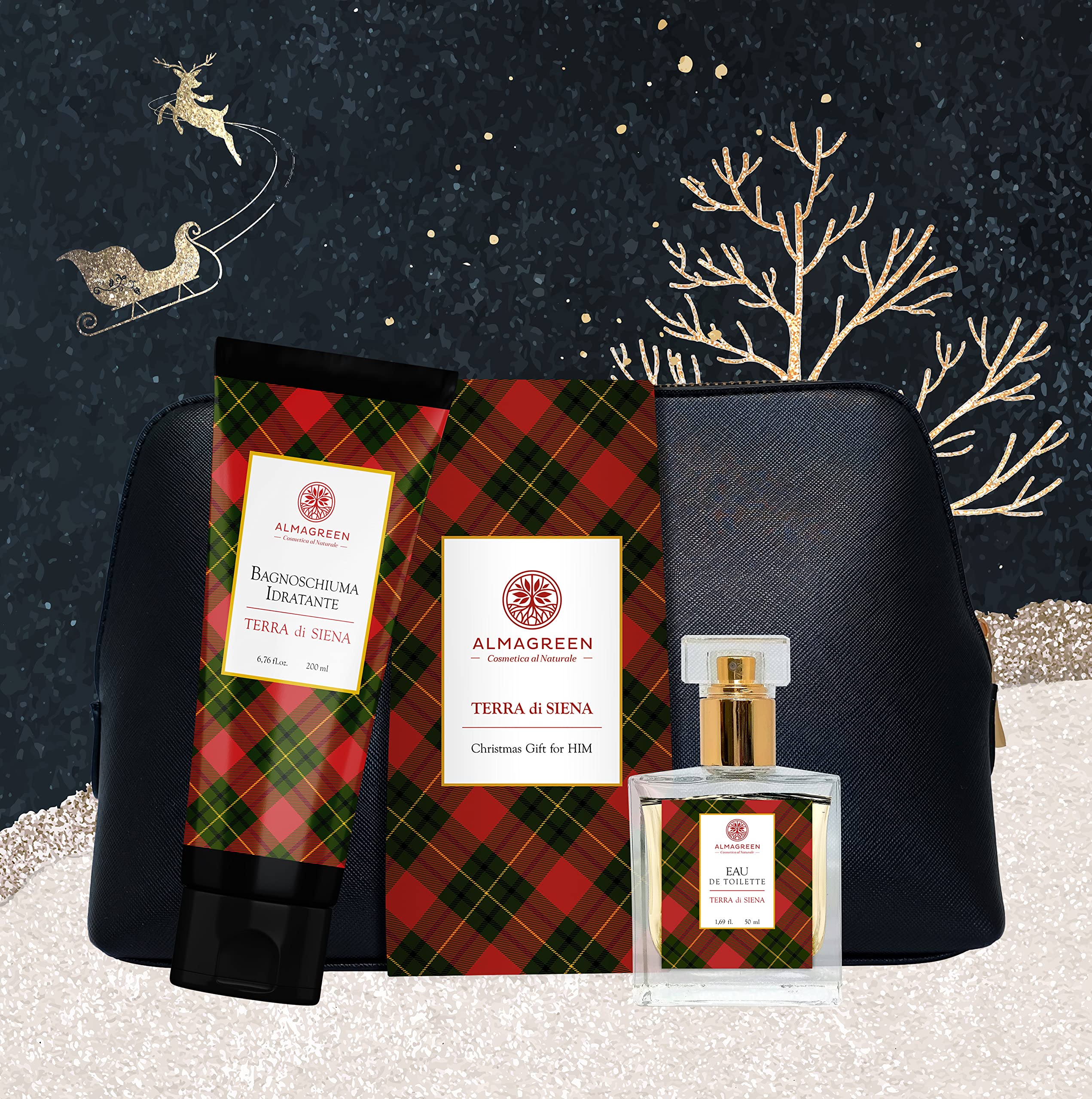 Almagreen Set regalo Uomo: Bagno Doccia e Eau de Toilette "Terra di Siena" con Pochette Luxury - Regalo Perfetto per Lui