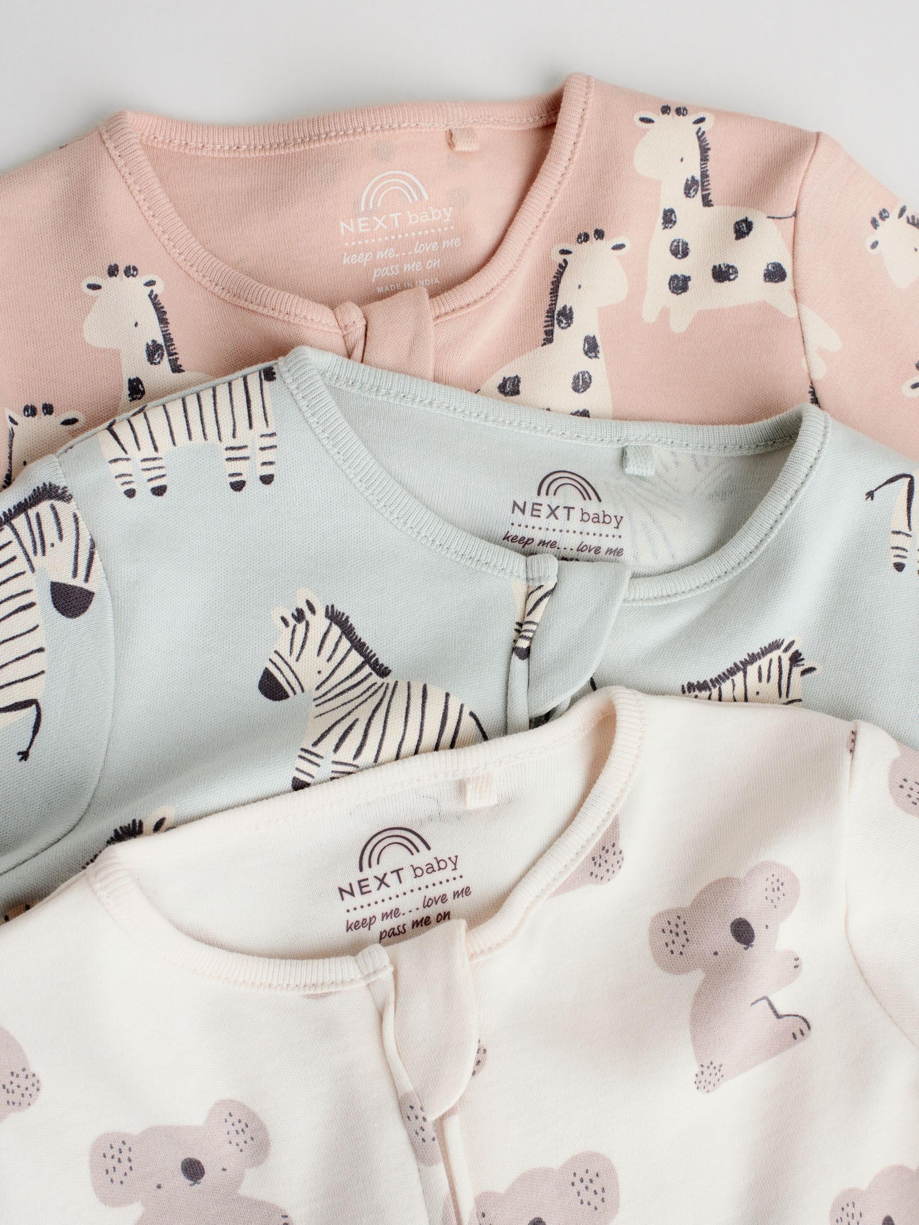 NEXT Unisex Bambino Confezione da 3 Tutine Senza Piedini per Bebè con Zip bidirezionale