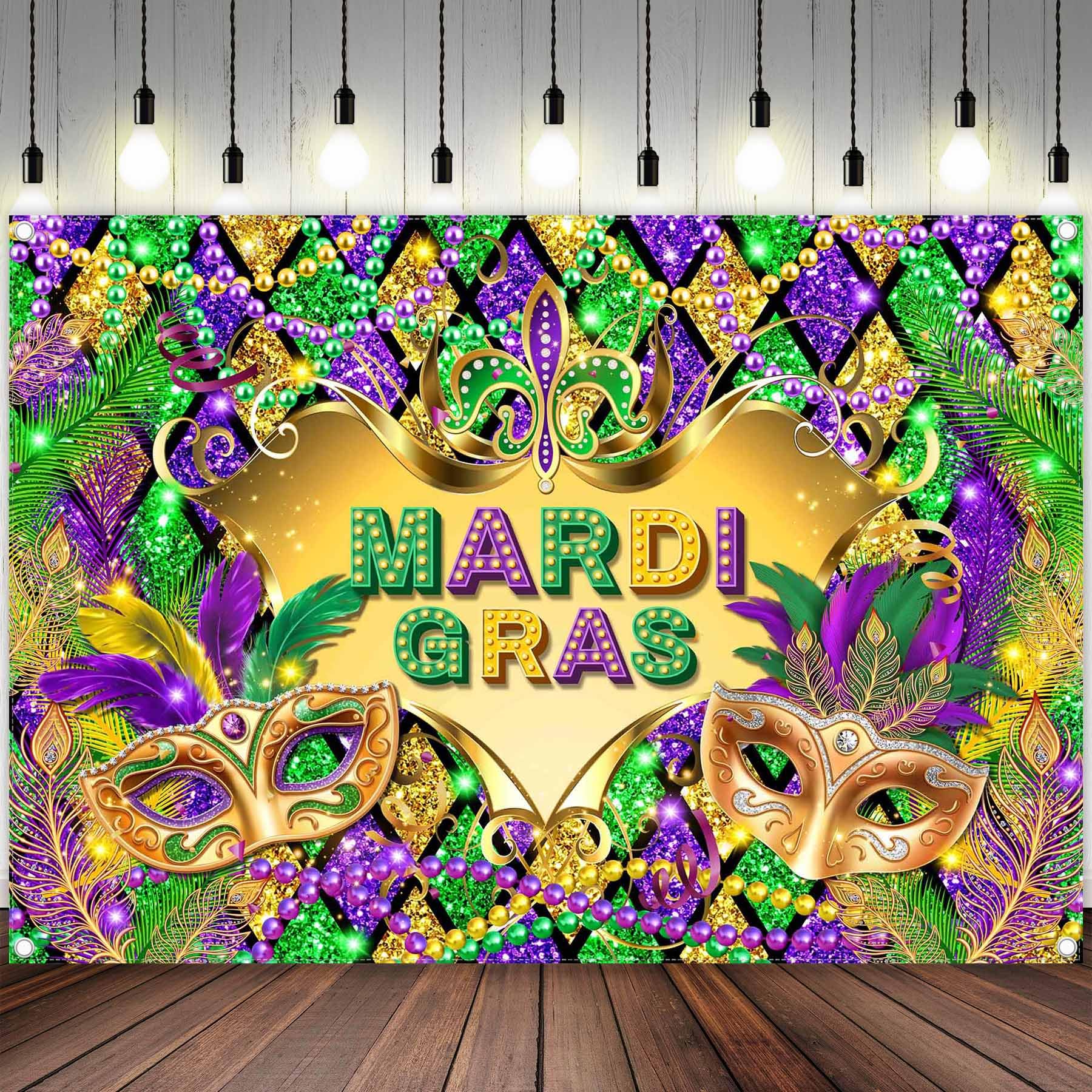 Mardi Gras Fotohintergrund – 300 X 250 Cm – Lila, Gold, Grün Mit Masken & Glitzer – Für Karneval & Partys