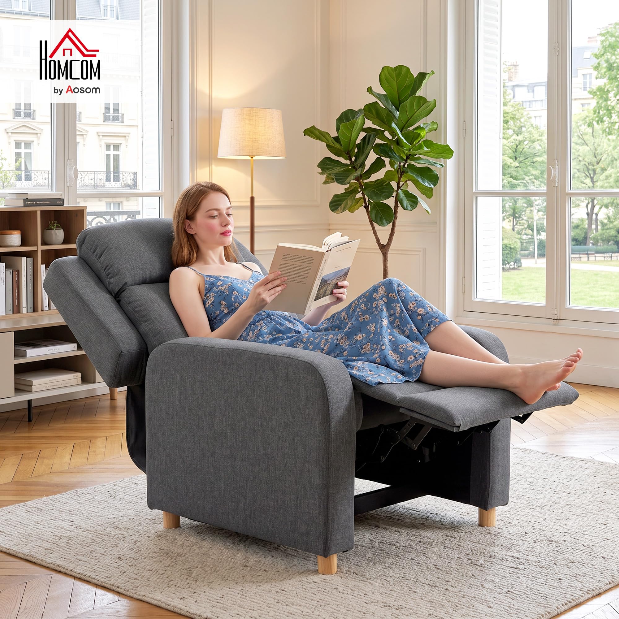 HOMCOM Sillón Relax Reclinable, Sillón Reclinable Manual, Gris Oscuro