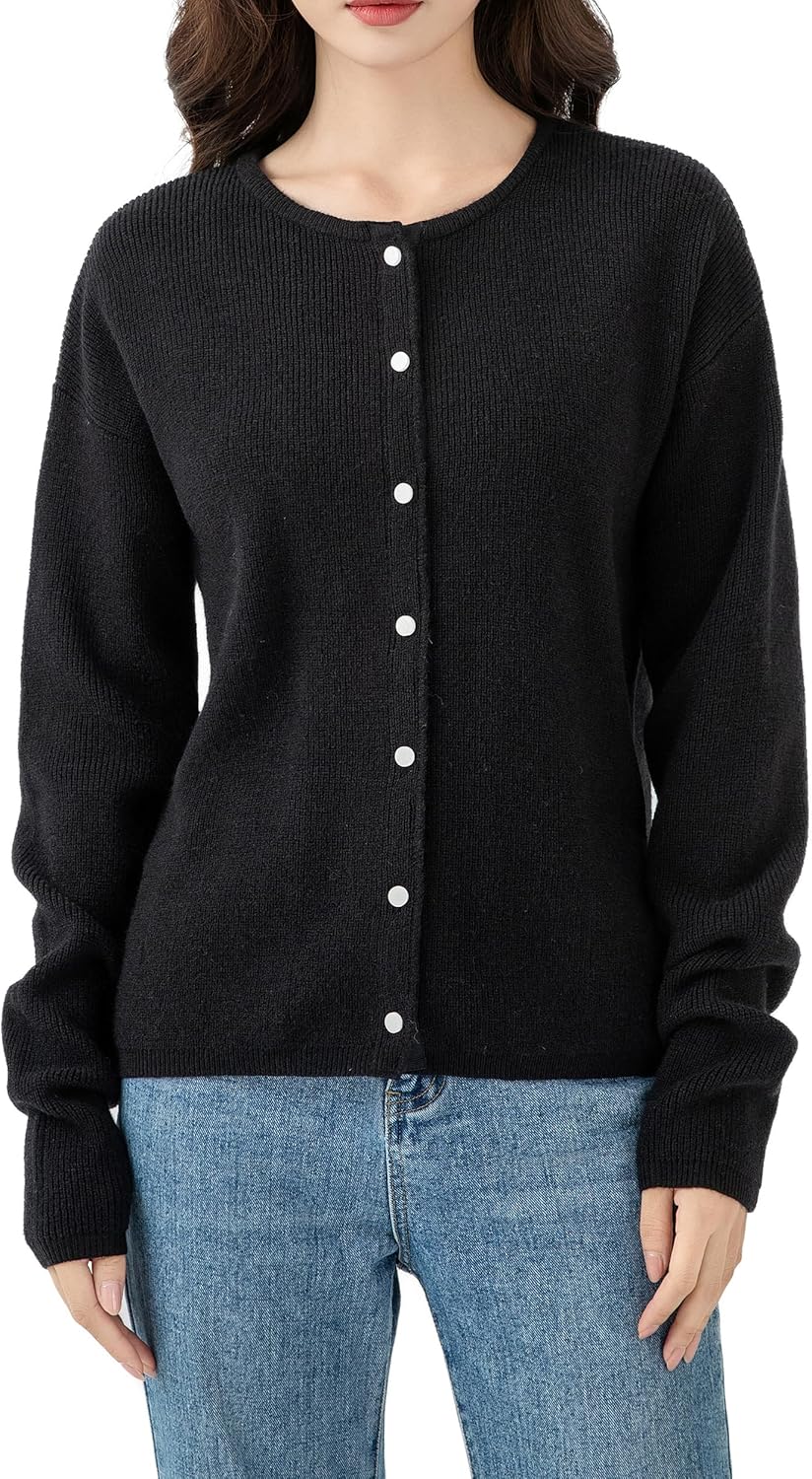 Simple&Opulence Women’s Cardigan Button Down Crew Neck Sweater Open Front Long Sleeve Lightweight Knitted Sweaters