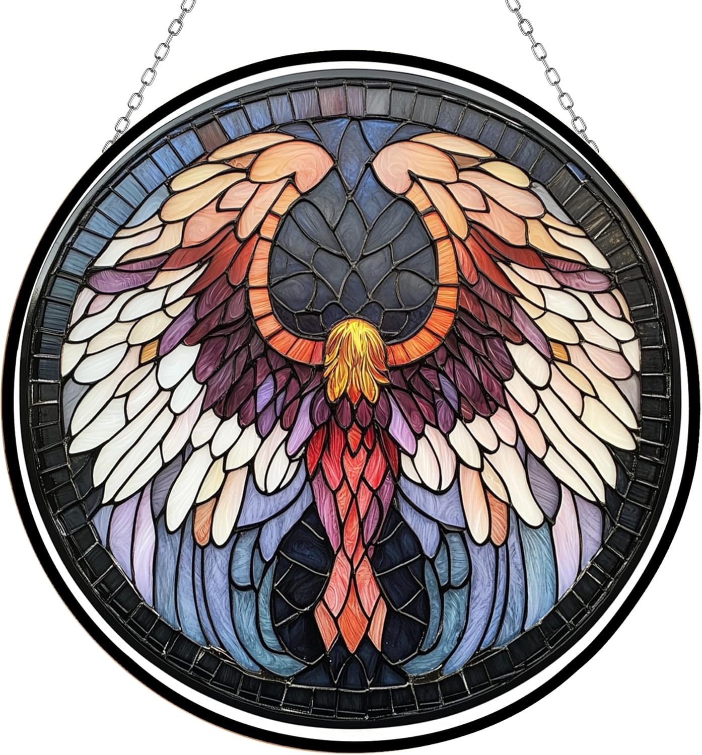 Angel Wings Suncatcher Acrylic Stained-Glass Style Window Hanging by Clare Donovan Handmade Acrylic Stained-Glass Style Suncatchers Metal Chain Garden Decor Gift for Wo - 7.8 Inches