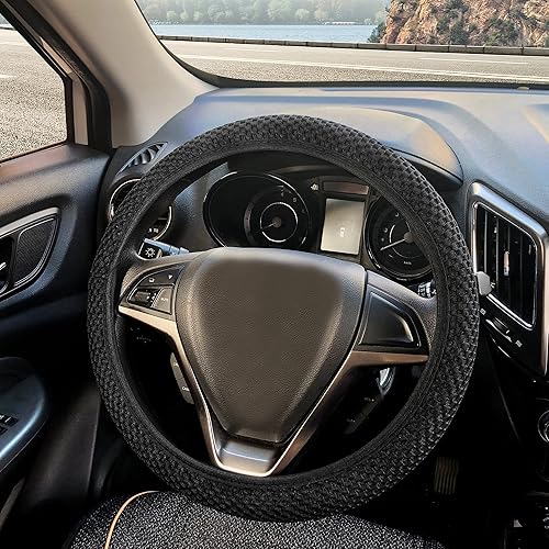 Miniatura 2 de X AUTOHAUX Universal 15" antideslizante volante cubierta elástico malla paño accesorio para coche negro