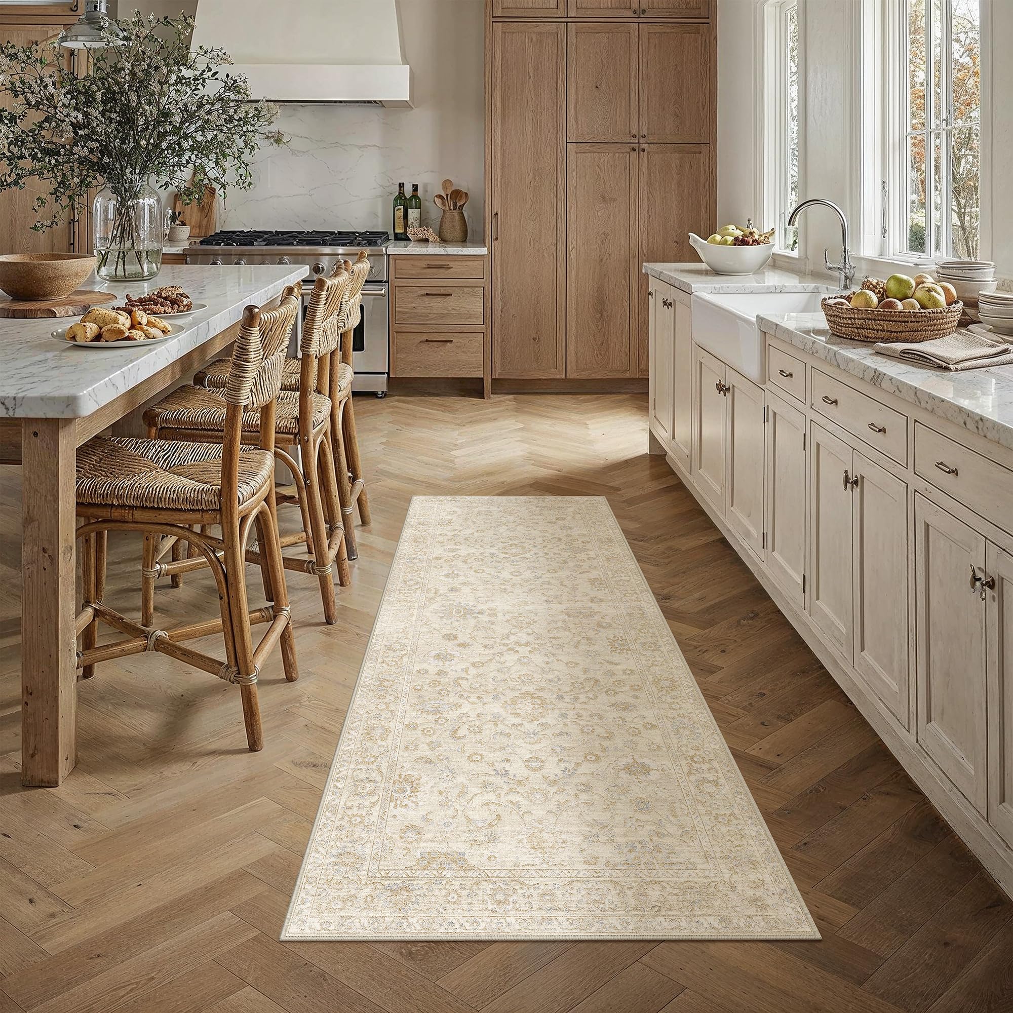 PureCozy Vintage Hallway Runner 60x180cm Beige Long Rug