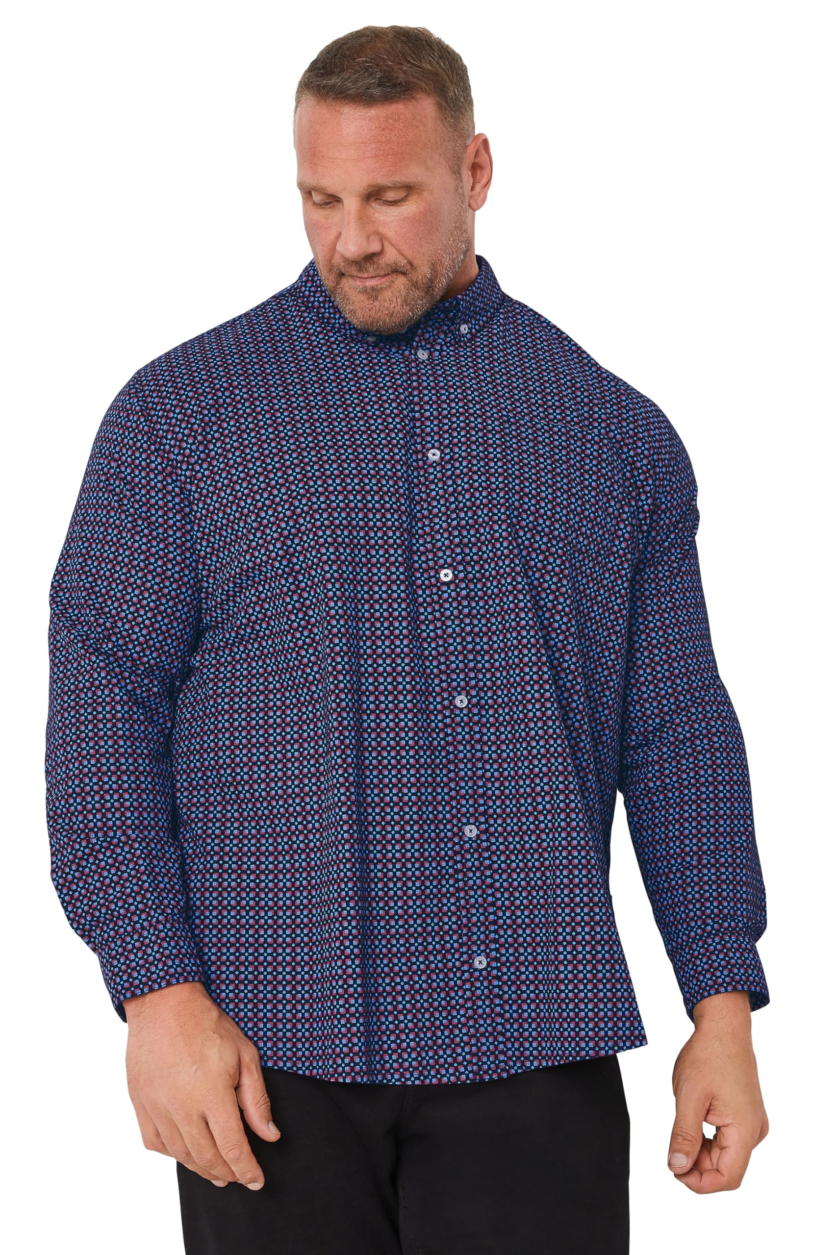 BadRhino Big & Tall Blue Geometric Print Party Shirt - Men's - Plus Size Curve