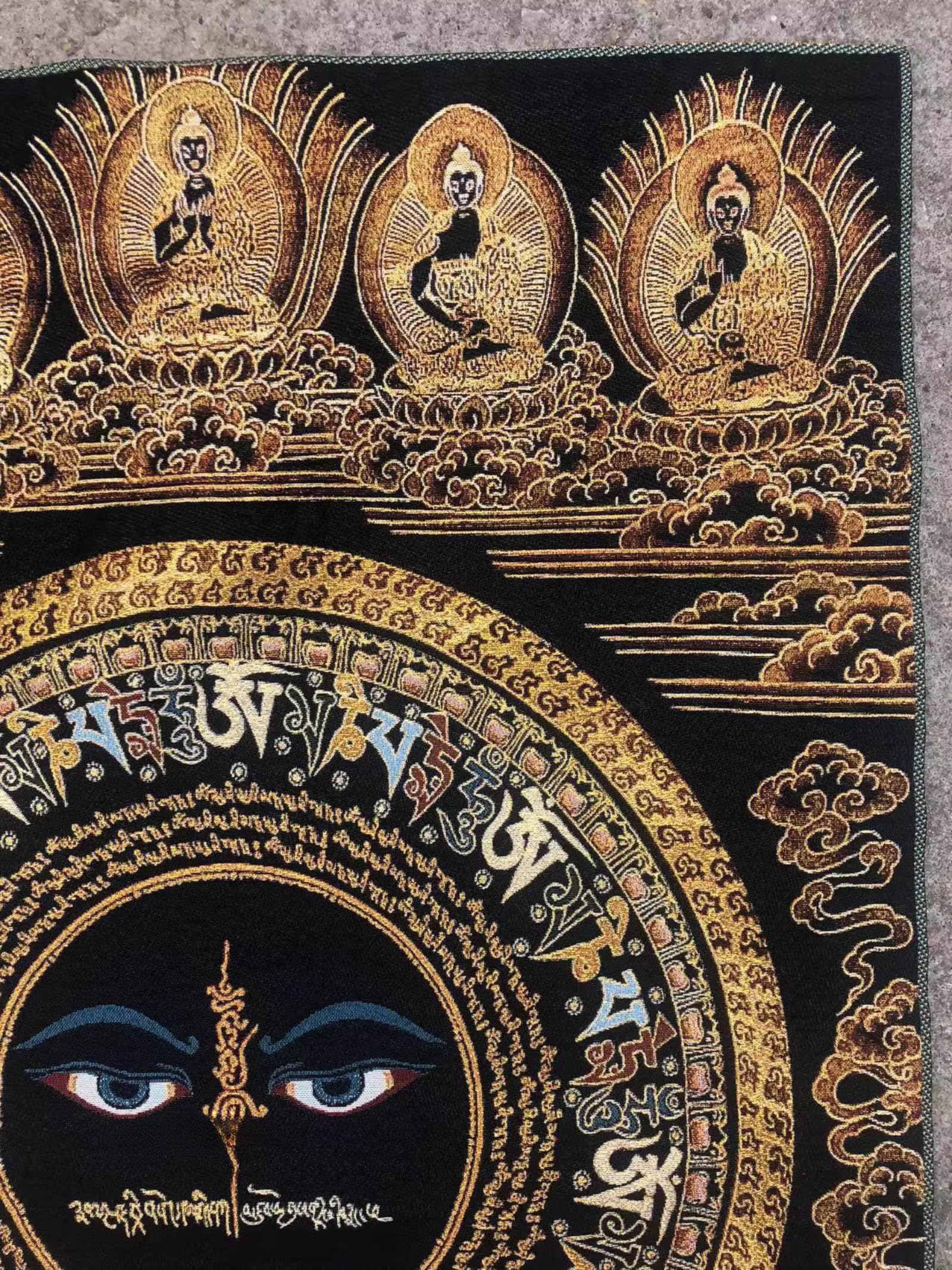 FENNYYAR Tibetische Wandmalerei mit sechs Charakteren, Mantra, Thangka-Stickerei, Brokat, Tibet, 90 cm, Eingangshalle, tibetische Wandmalerei