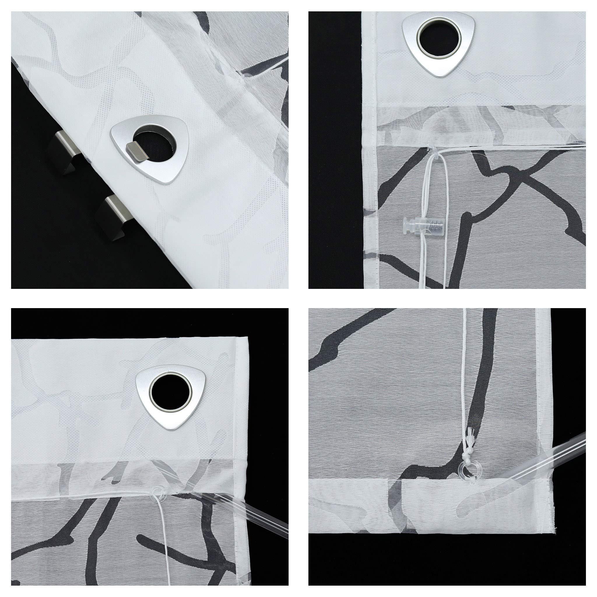 ESLIR Raffrollo mit U-Haken Gardinen Küche Raffgardinen Halbtransparent Ösenrollo Vorhänge Modern Ausbrenner Weiß BxH 100x140cm 1 Stück
