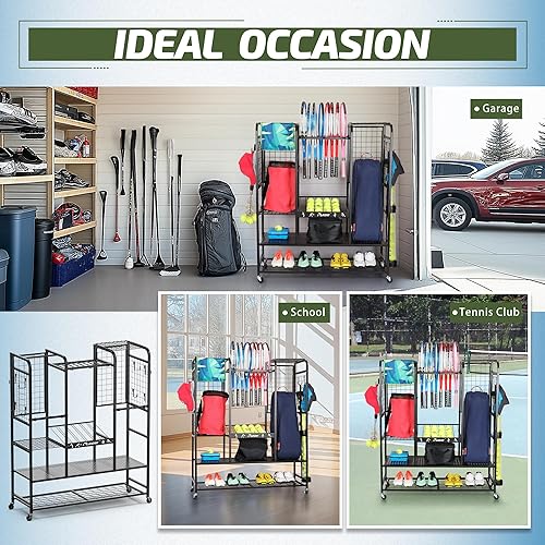 Miniatura 4 de PLKOW Organizador de bolsas de tenis para raquetas de tenis, soporte para equipo de tenis para bolsas, bolas, raquetas y accesorios, organizador de