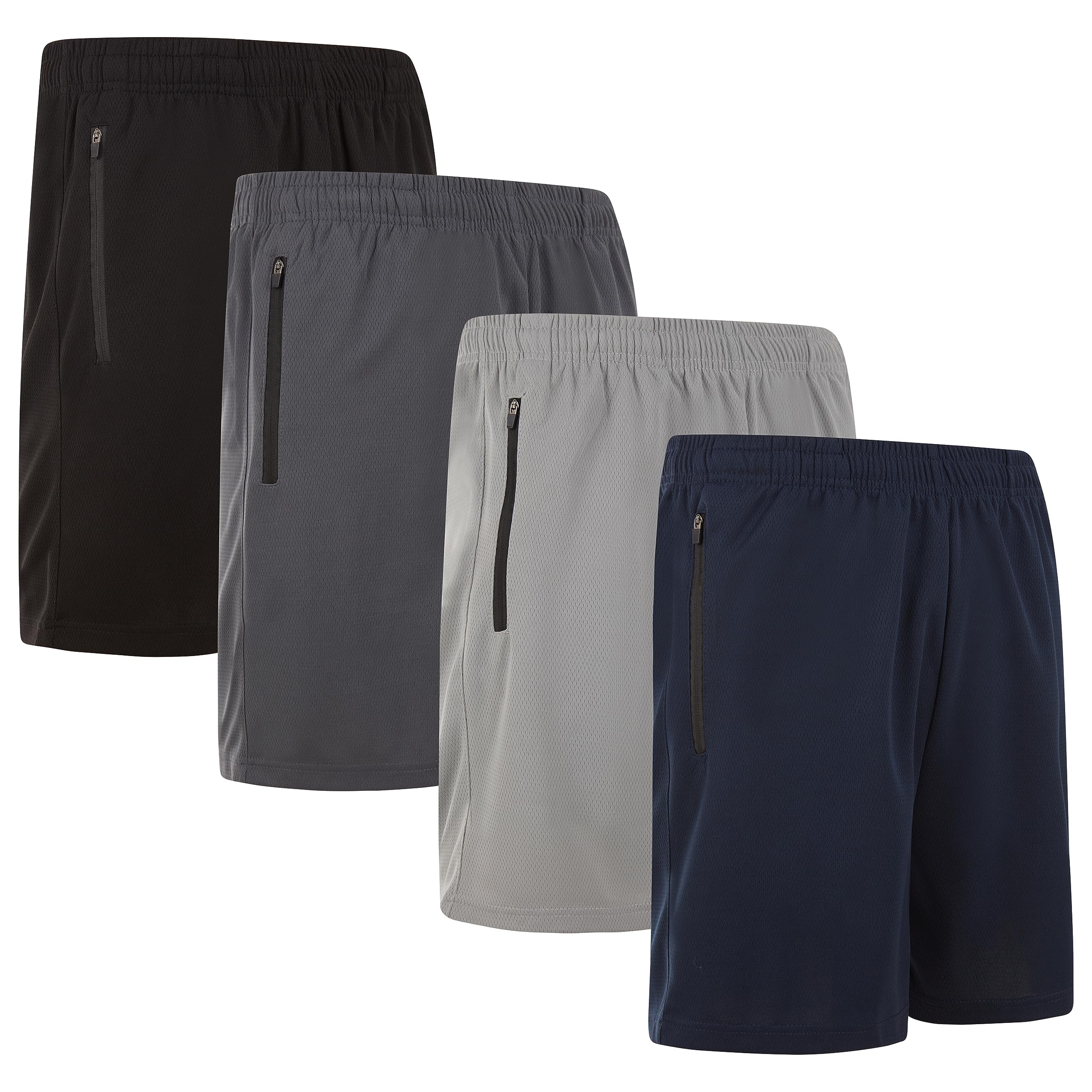 4 Pack: Men's 8" Athletic Running Quick Dry Mesh Shorts with Zipper Pockets (Available in Big & Tall)