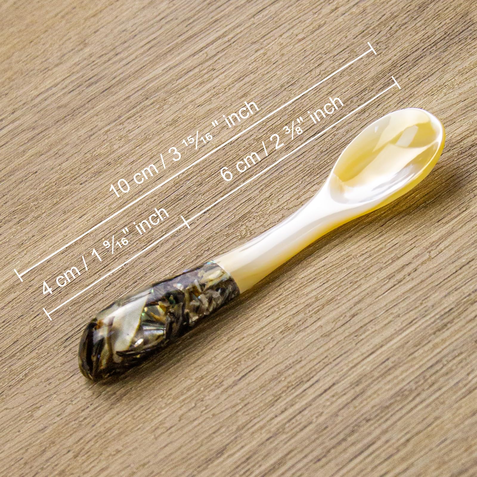 DUEBEL Set di 6 cucchiai da caviale con manico in abalone, 10,2 cm, in madreperla, per servire caviale, servire uova, stoviglie per catering, eventi, decorazione per la tavola del ristorante