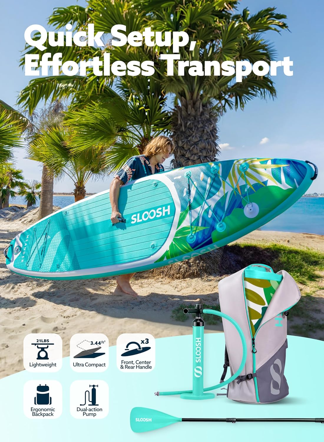 SLOOSH Inflatable Stand Up Paddle Board, 10'6" Inflatable Paddle Boards with Premium Accessories, Non-Slip EVA Deck, Ultra-Light Carry Bag Pump, Meander SUP for Youth & Adults - Image 4