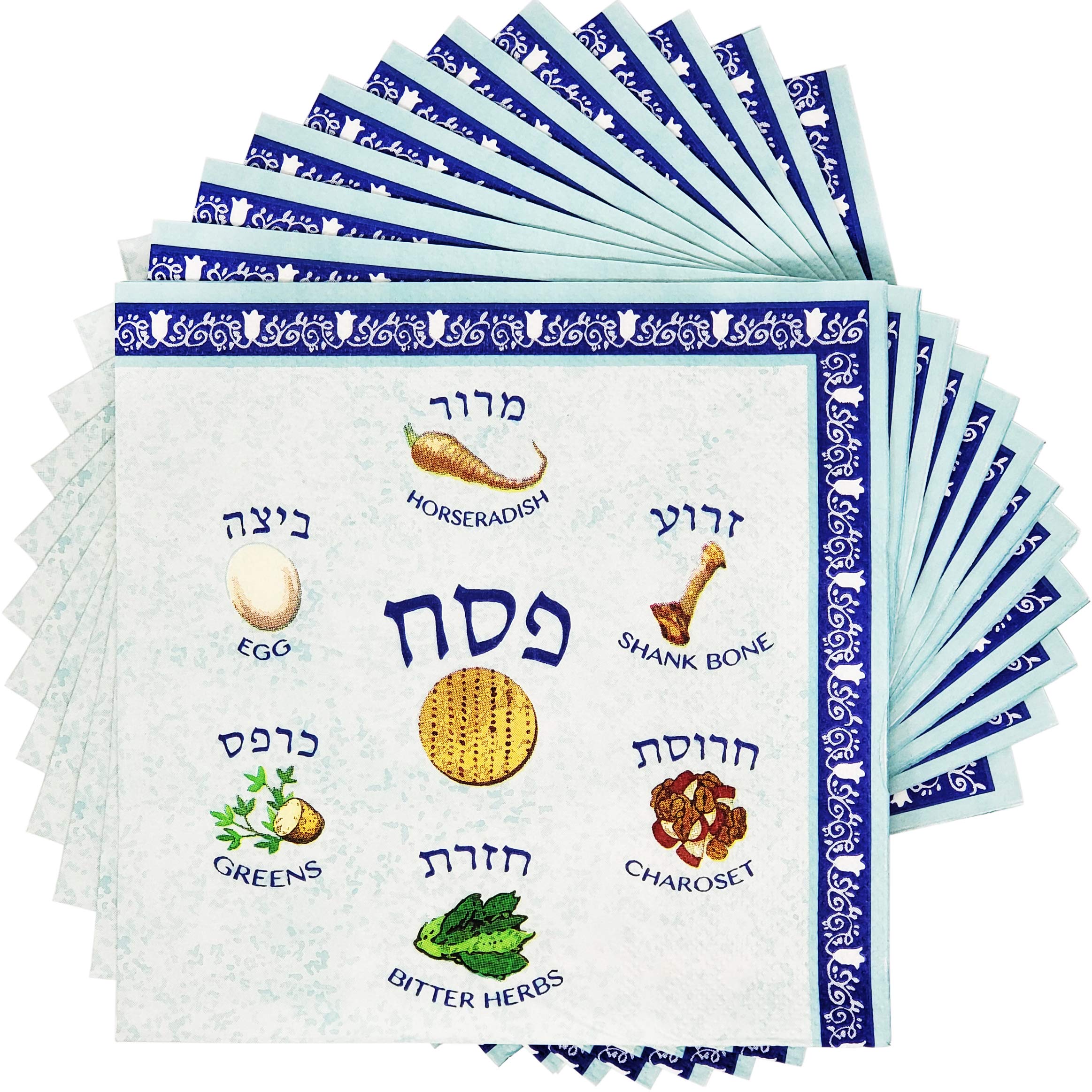 The Dreidel Company Passover Seder Plate Design Paper Goods Party Set (Seder Plate Design Napkins, 24-Pack)