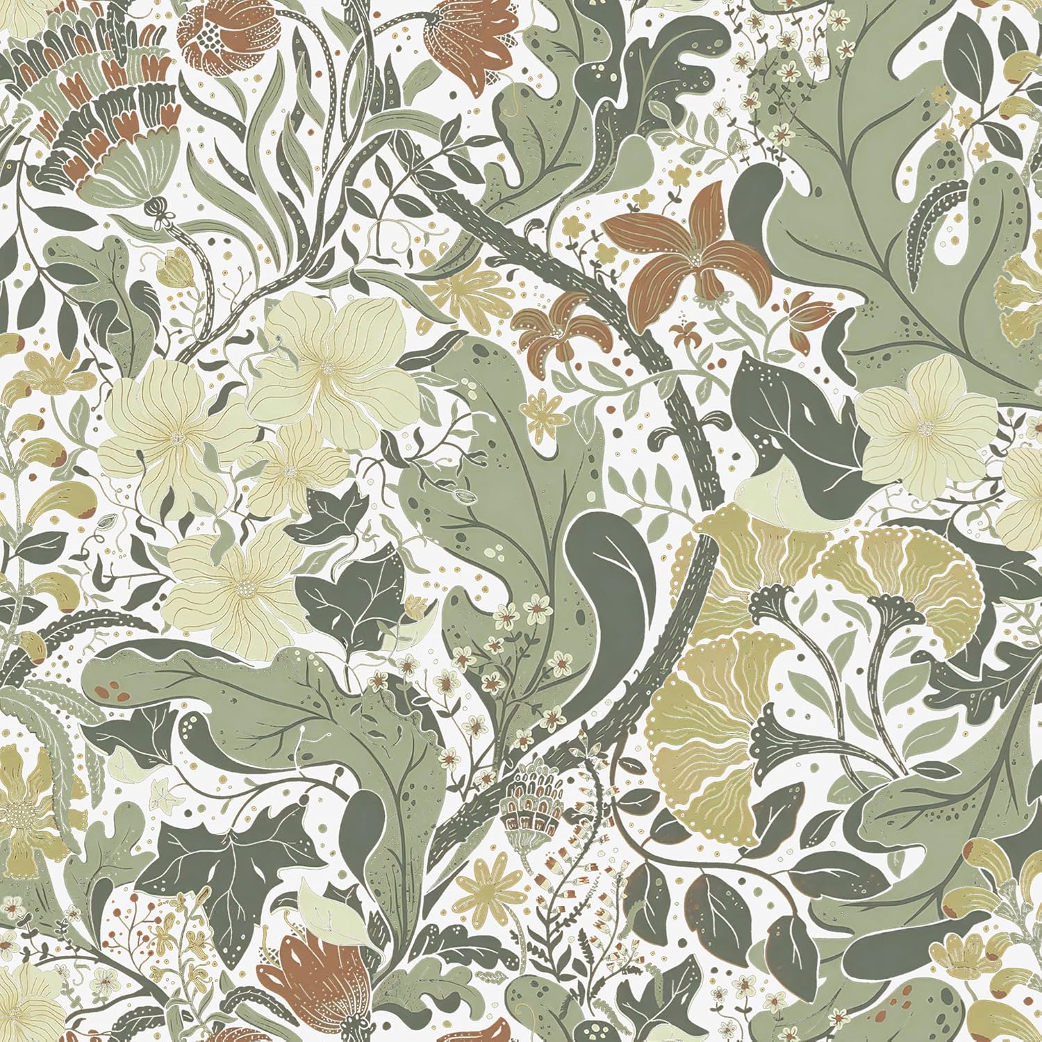 HeloHo 16.14" X 394" Light Green Floral Wallpaper Peel and Stick Self Adhesive Removable Wall Paper Waterproof Contact Paper for Living Room Bedroom Decor 16.1" x 394" Light Green