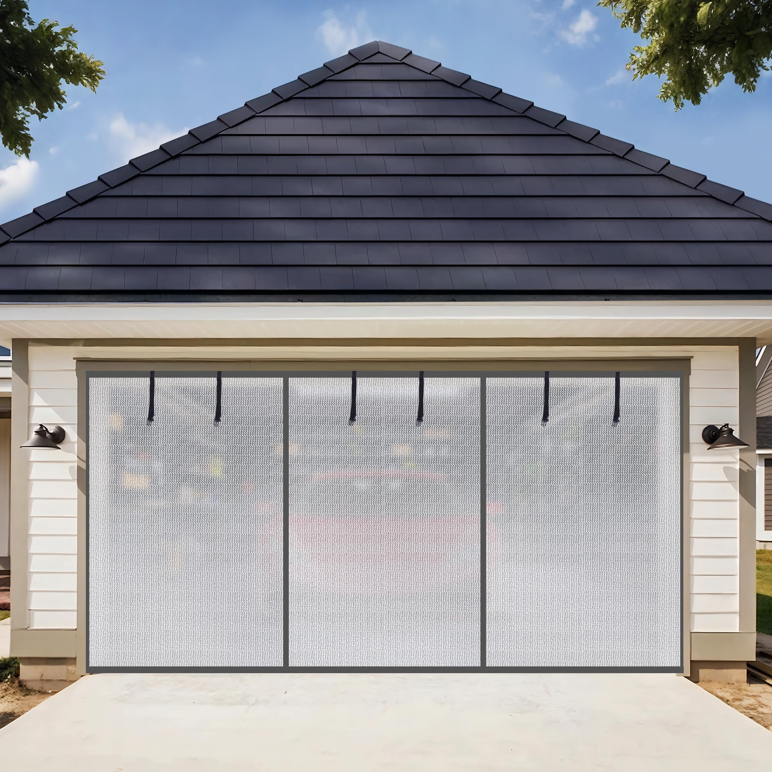 Photo 1 of HBlife Privacy Garage Door Screen for 2 Car Garage, 16x10FT Heavy Duty Magnetic Garage Screen Door Mesh, Hands Free Retractable Garage Net Screen with 6 Roll Up Starps and 30 Magnets, Silver Grey