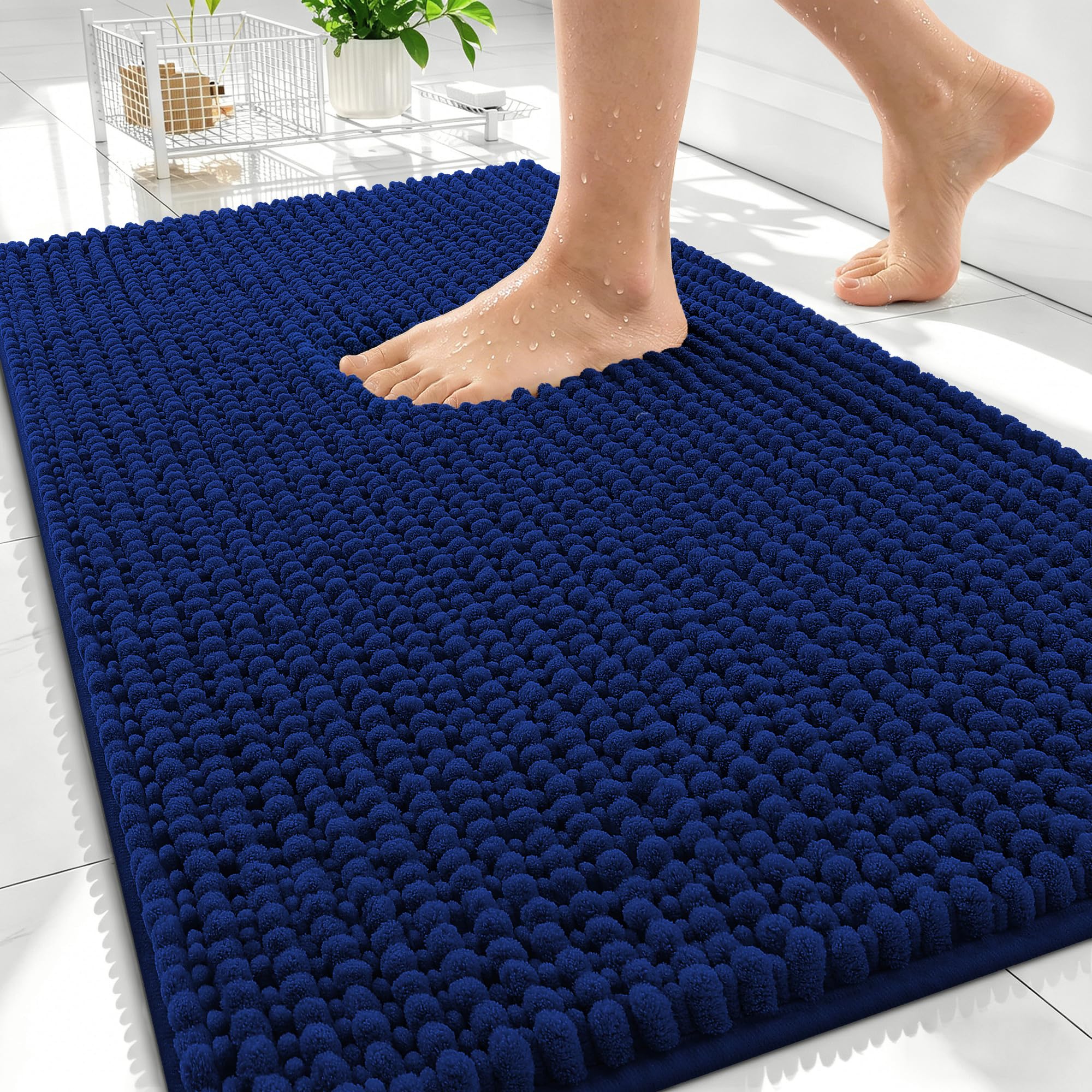 OLANLY Thick Bathroom Rugs 30x20, Extra Soft Absorbent Chenille Bath Rugs, Rubber Backing, Machine Wash Dry, Bath Mats for Bathroom Floor, Tub and Shower, Home Decor Accessories, Navy