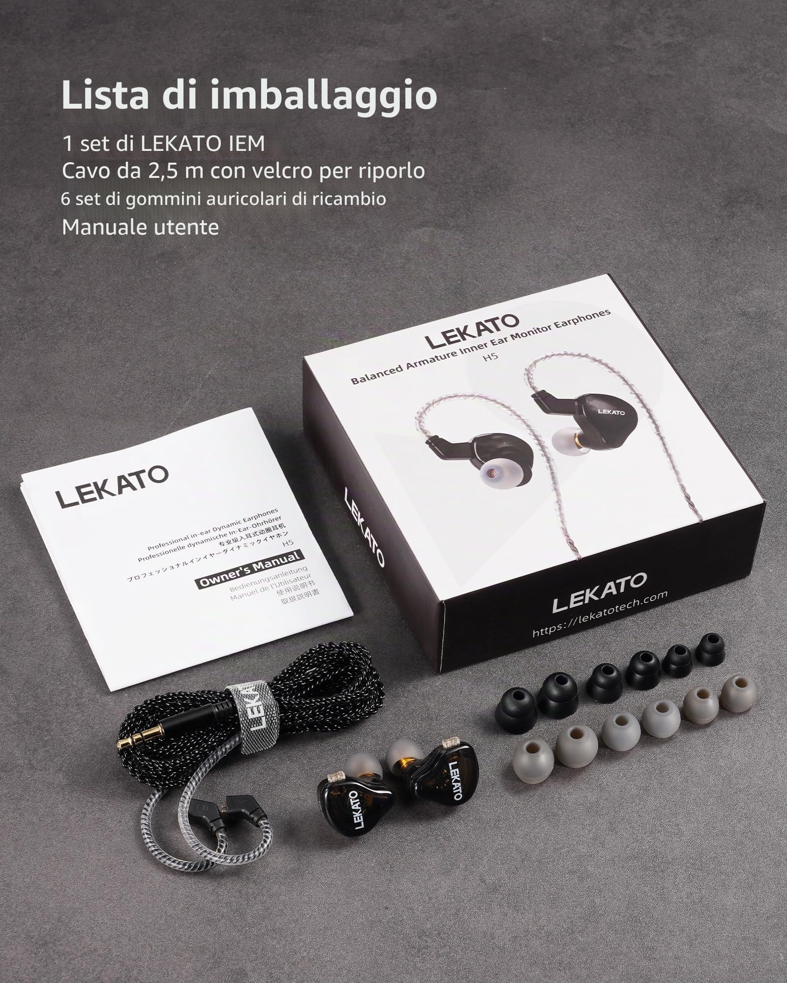 LEKATO Cuffie H5 In Ear Monitor Auricolari Hifi IEM ibridi Cavo staccabile 2Pin 1BA+1DD Auricolari da gioco cablati Isolamento acustico professionale con bassi profondi (senza microfono)