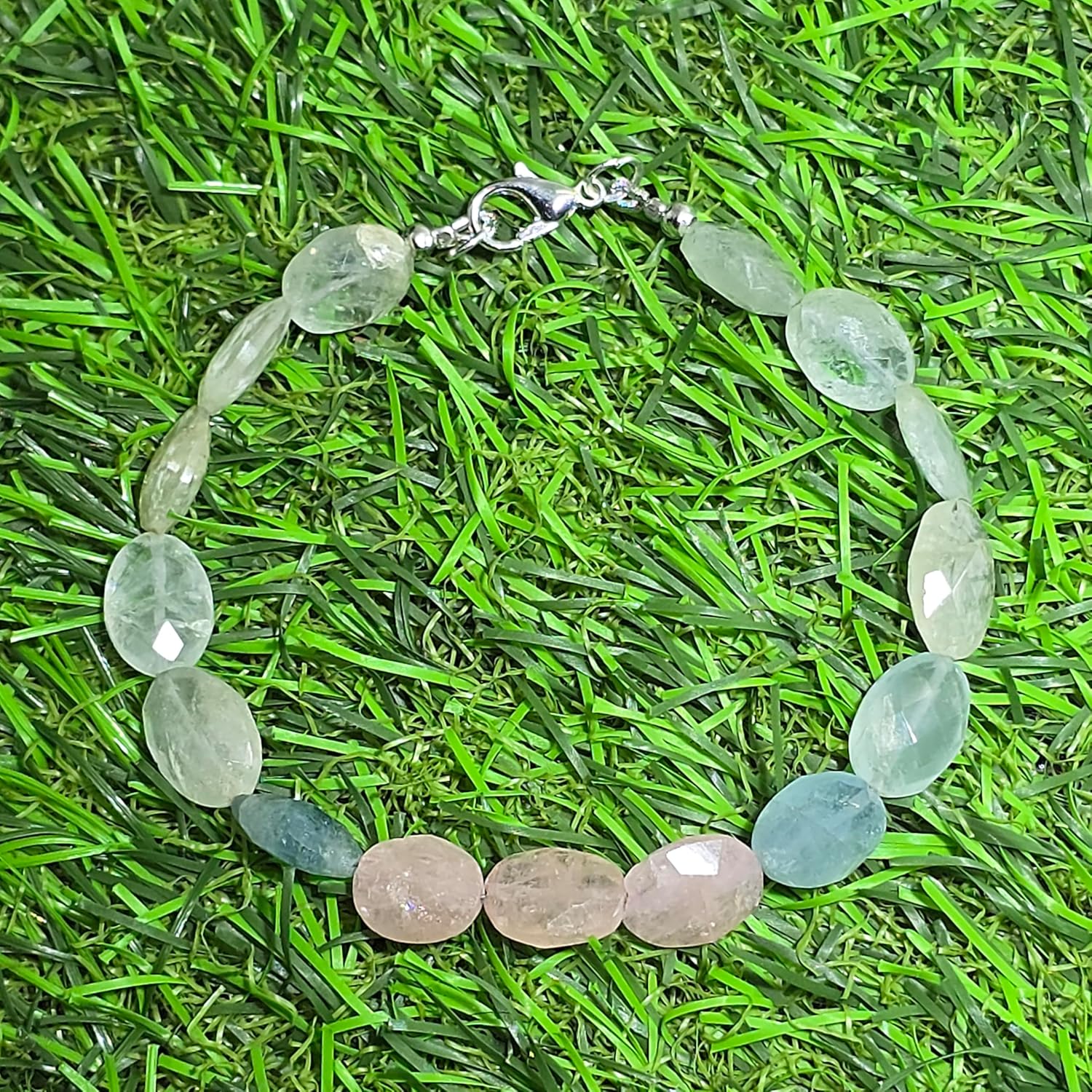 Natural multi aquamarine gemstone 9x11mm stacking bracelet | 7 inch | multi color, oval shape, faceted cut, stone | with silver plated clasp | handmade jewellry |WW_ESK_00036