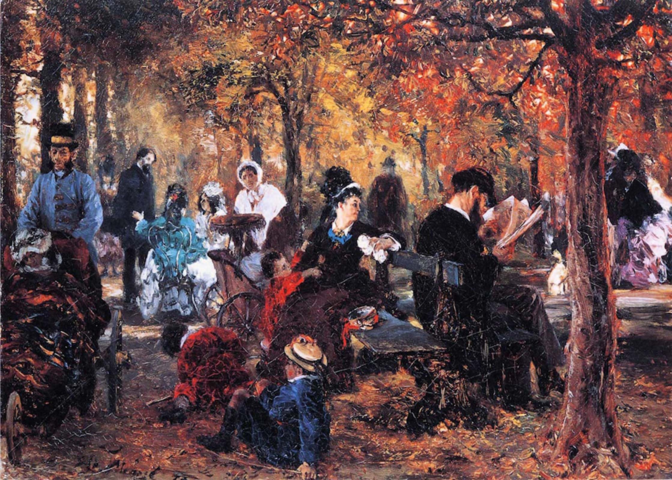 POSTERIIk Vintage Print Pop Art Landscape Artwork in the Luxembourg Gardens by Adolph Von Menzel Art Prints for Office Home Decor 60x90cm
